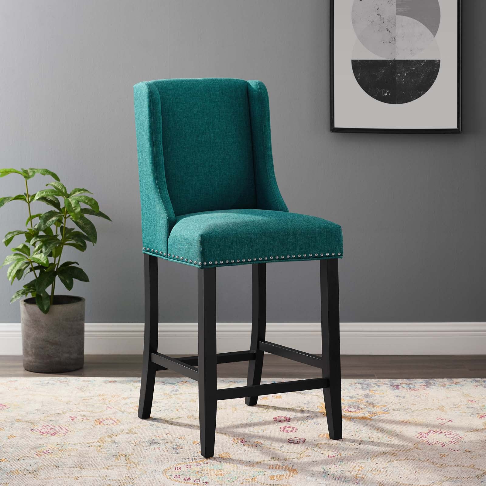 Modway Barstools - Baron Fabric Counter Stool Teal