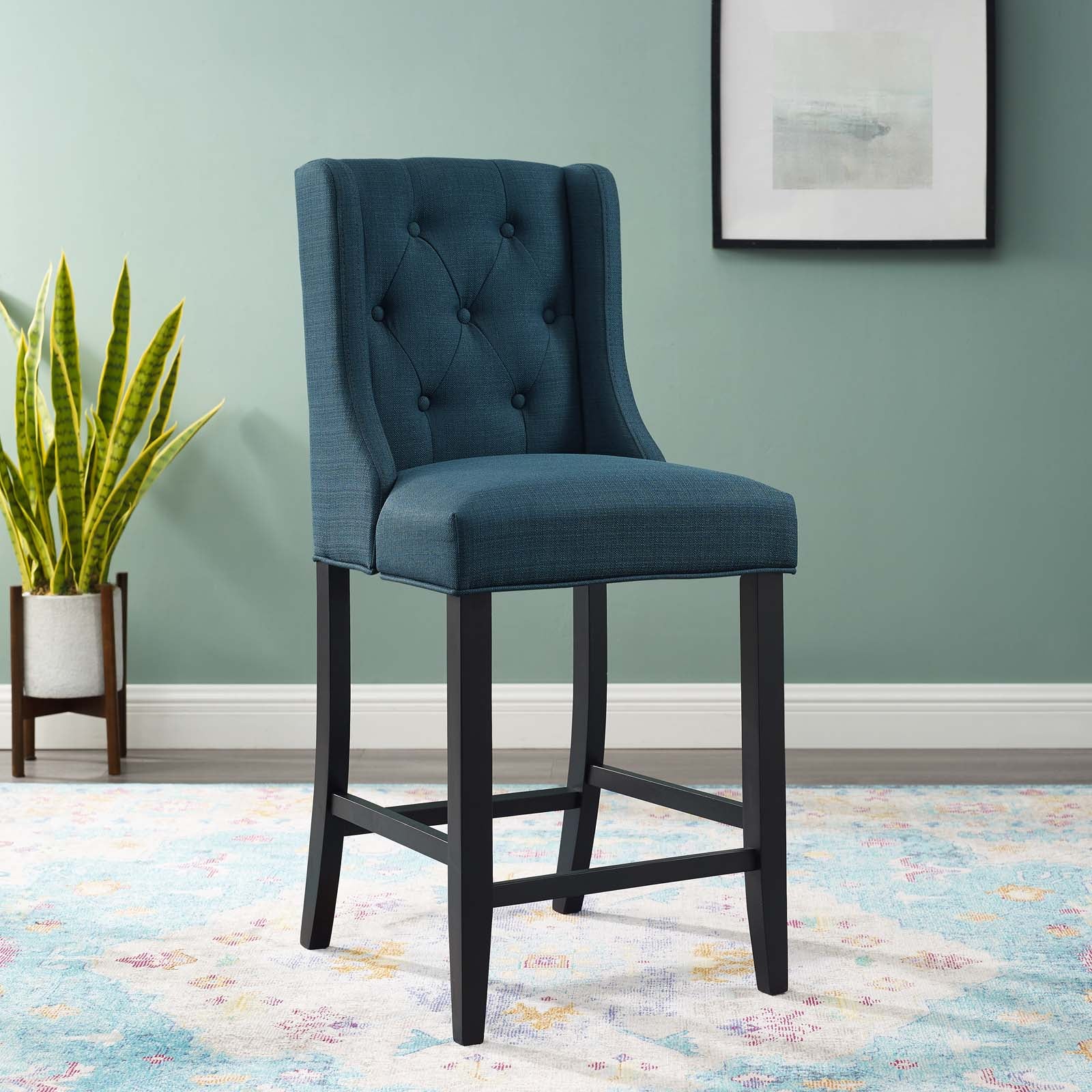 Modway Barstools - Baronet Tufted Button Upholstered Fabric Counter Stool Azure