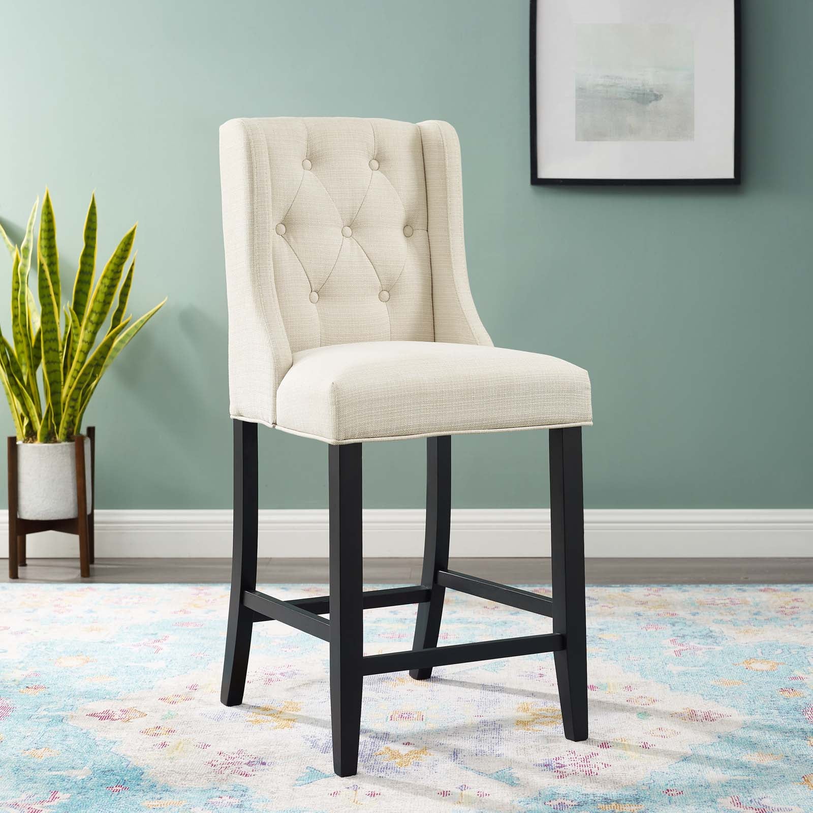 Modway Barstools - Baronet Fabric Counter Stool Beige