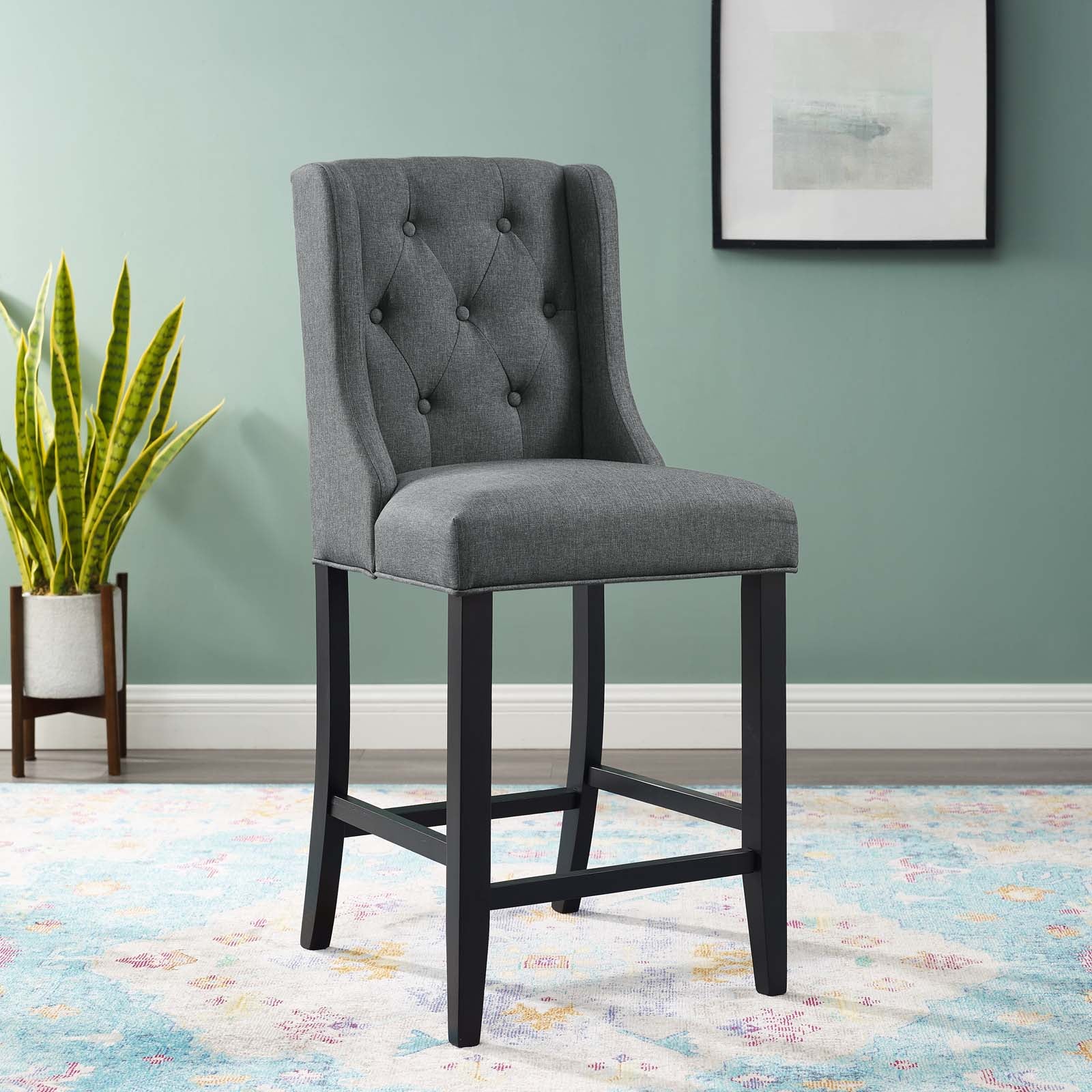 Modway Barstools - Baronet Tufted Button Upholstered Fabric Counter Stool Gray