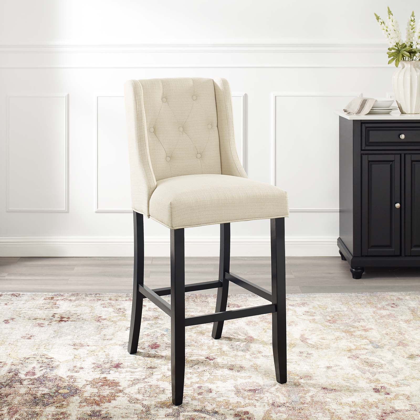 Modway Barstools - Baronet Tufted Button Upholstered Fabric Bar Stool Beige