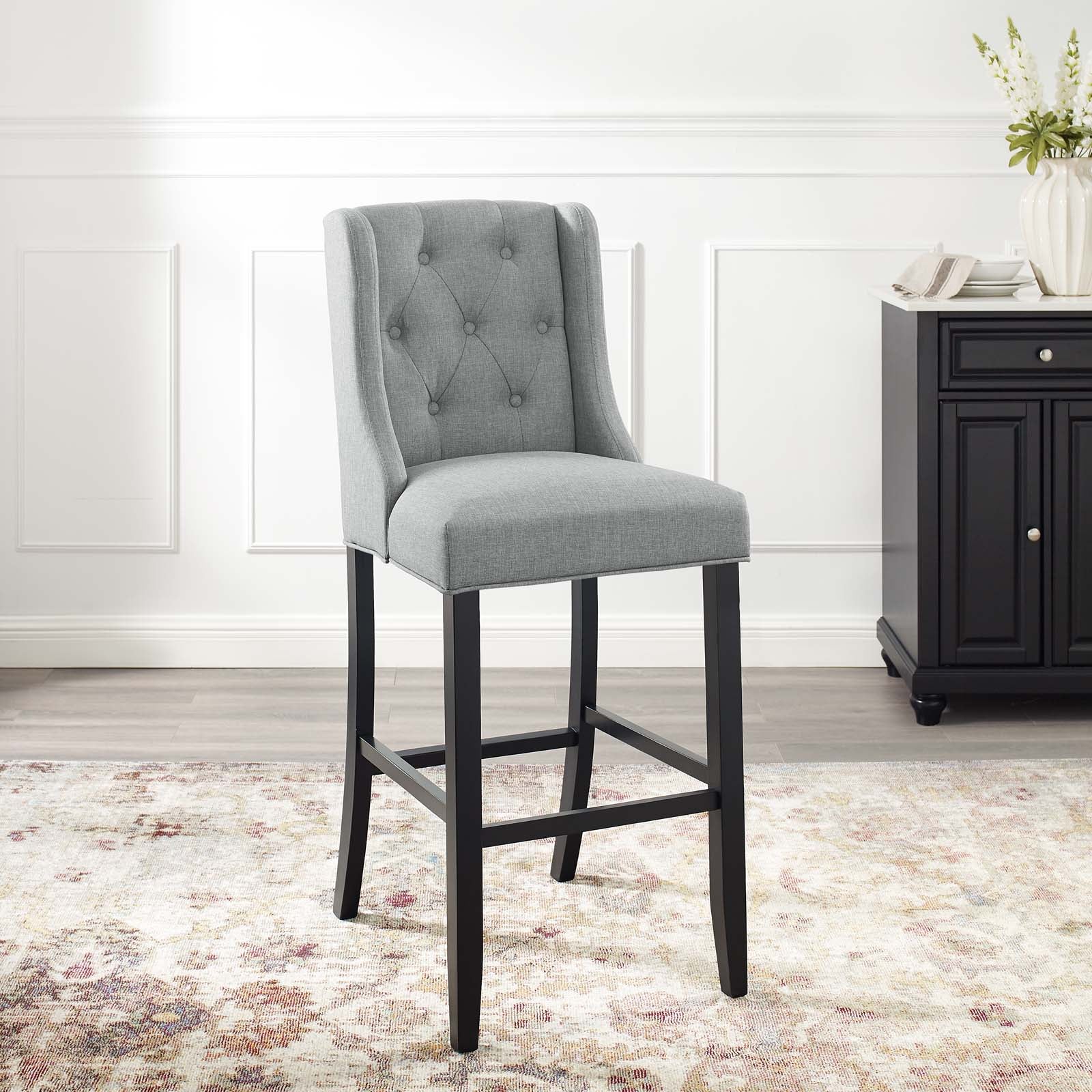 Modway Barstools - Baronet Tufted Button Upholstered Fabric Bar Stool Light Gray