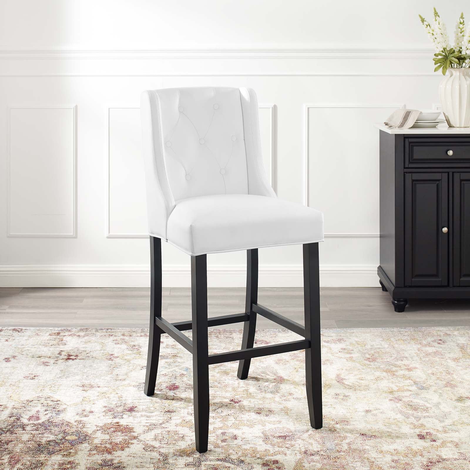 Modway Barstools - Baronet Button Faux Leather Bar Stool White