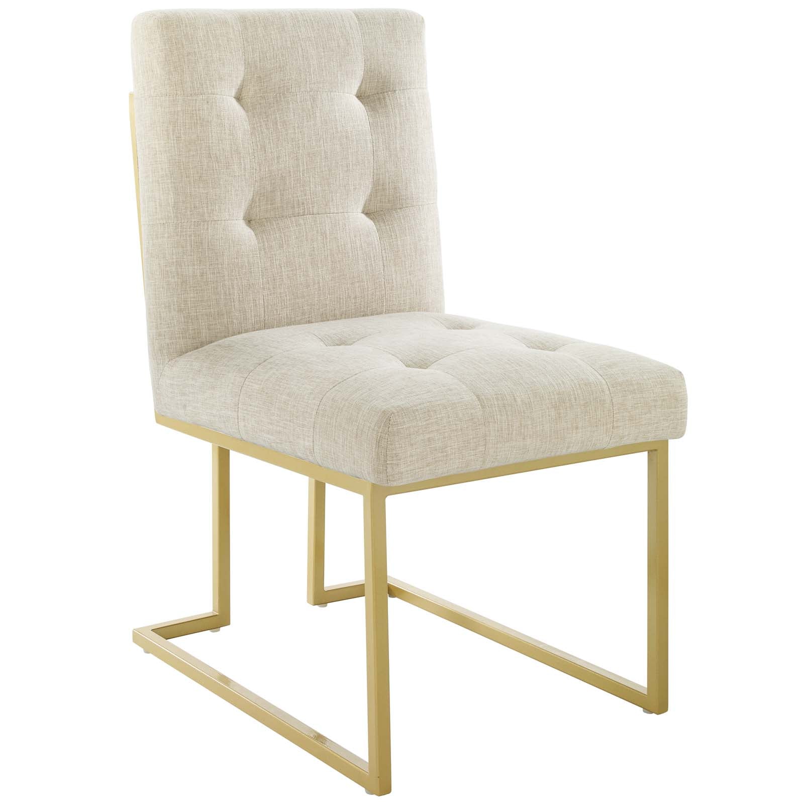 Modway Dining Chairs - Privy Gold Stainless Steel Upholstered Fabric Dining Accent Chair Gold Beige