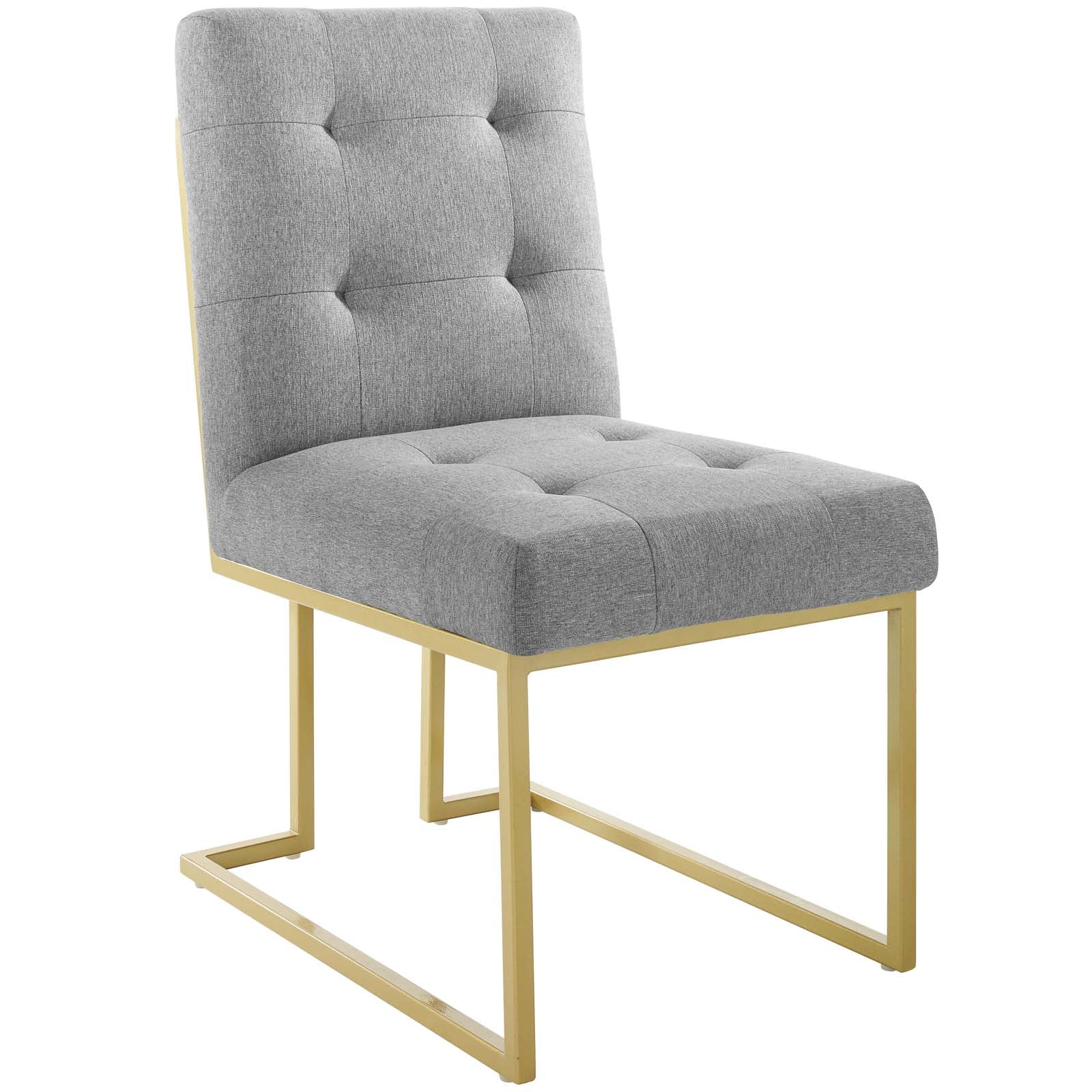 Modway Dining Chairs - Privy Gold Stainless Steel Upholstered Fabric Dining Accent Chair Gold Light Gray