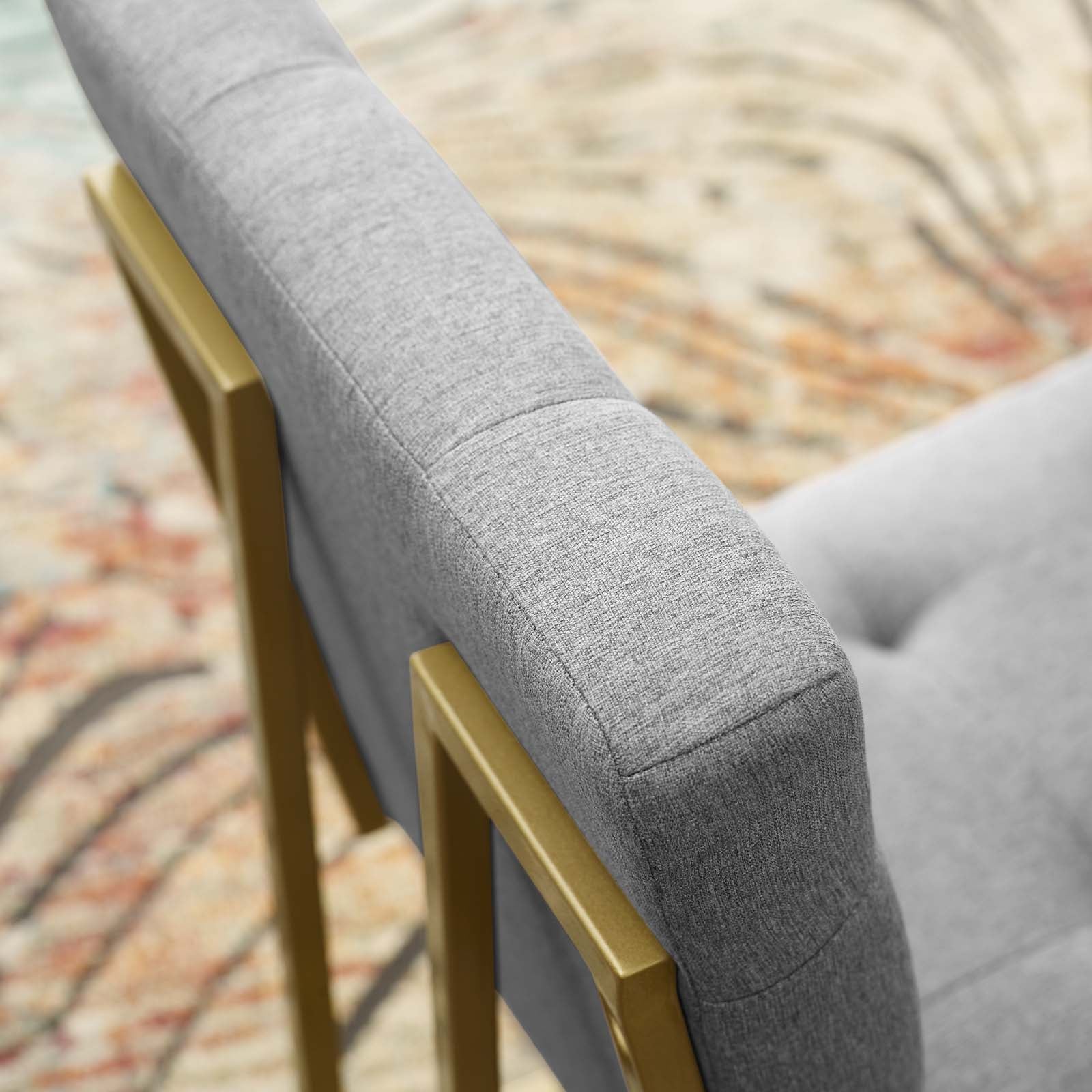 Modway Dining Chairs - Privy Gold Stainless Steel Upholstered Fabric Dining Accent Chair Gold Light Gray