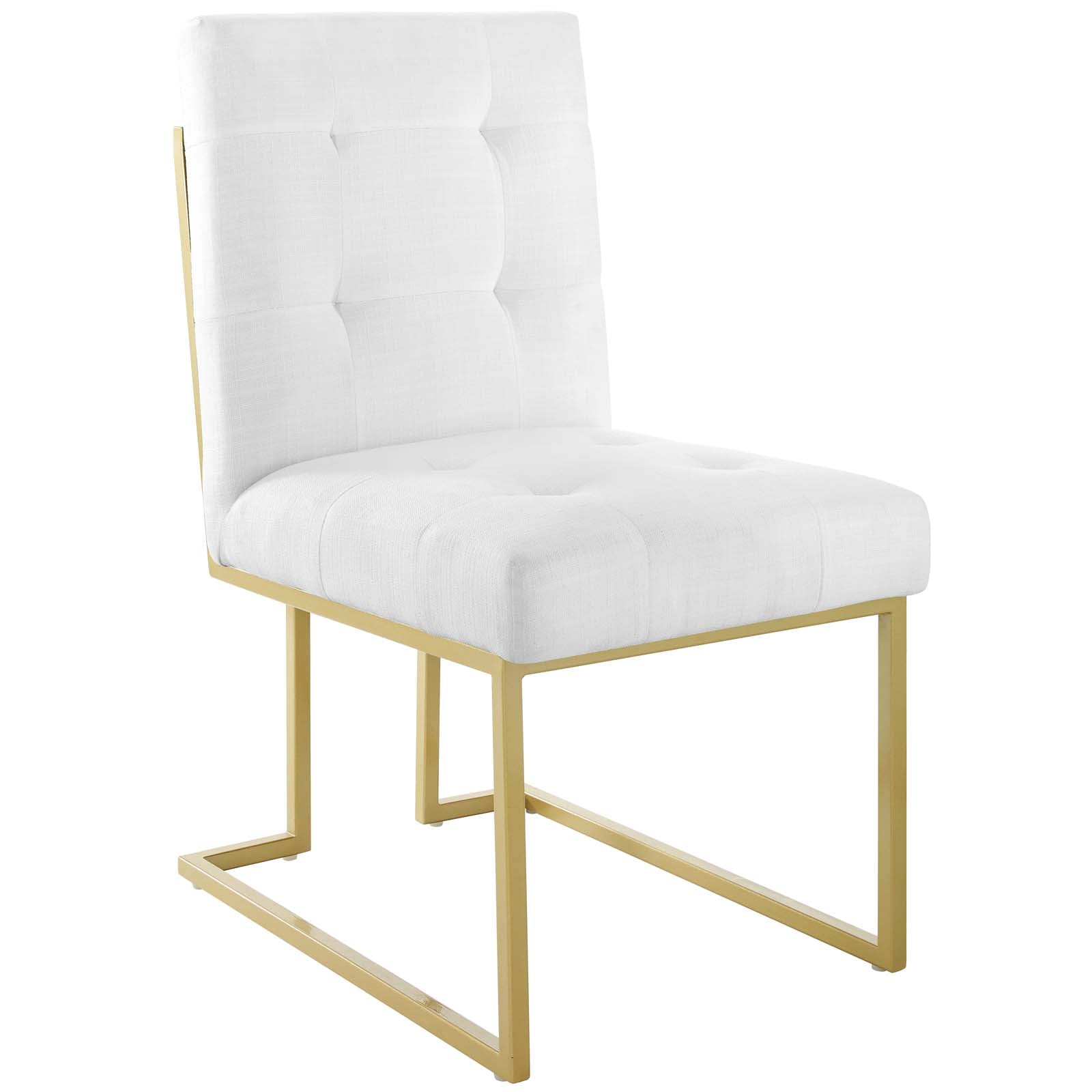 Modway Dining Chairs - Privy Gold Stainless Steel Upholstered Fabric Dining Accent Chair Gold White