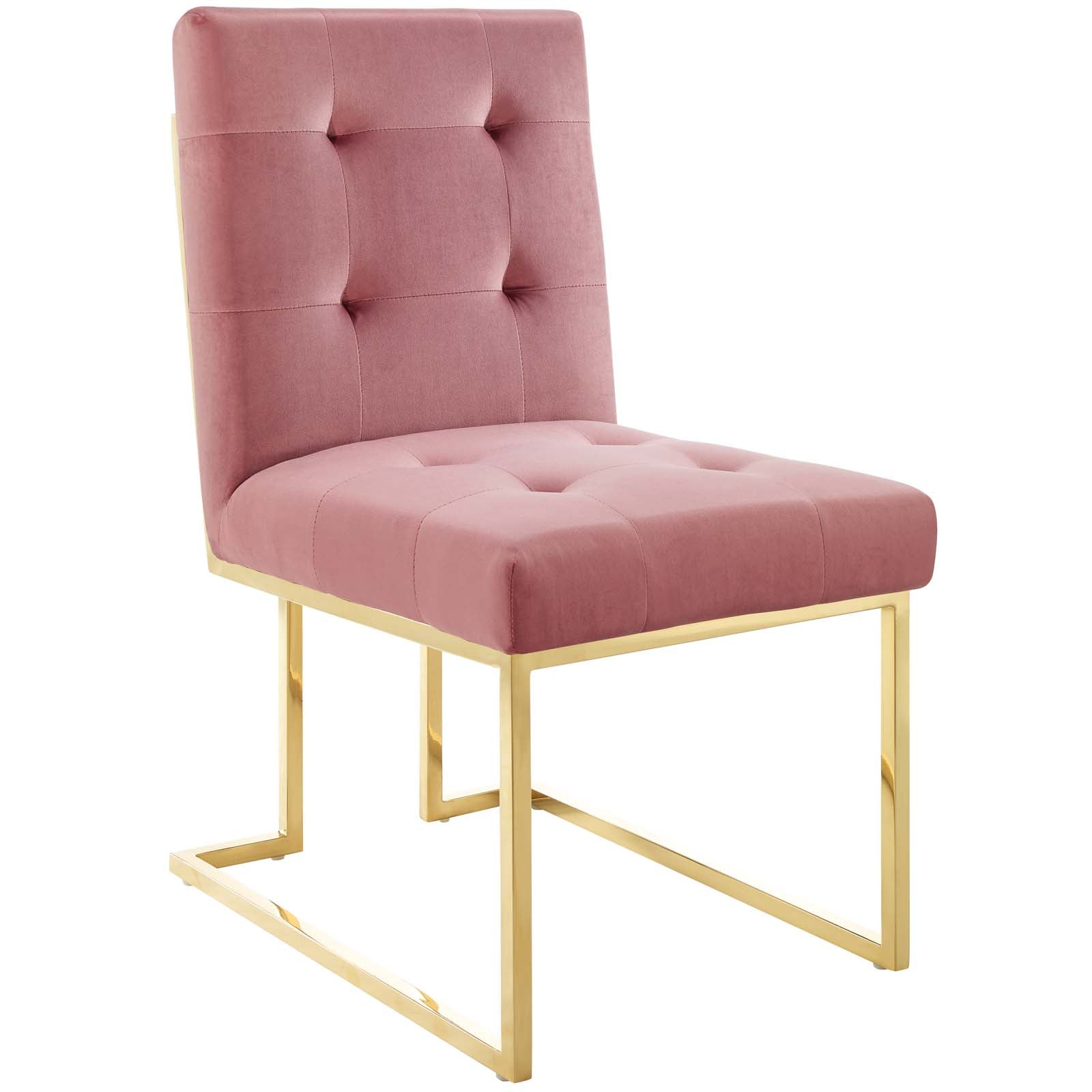 Modway Dining Chairs - Privy Gold Stainless Steel Performance Velvet Dining Chair Gold Dusty Rose