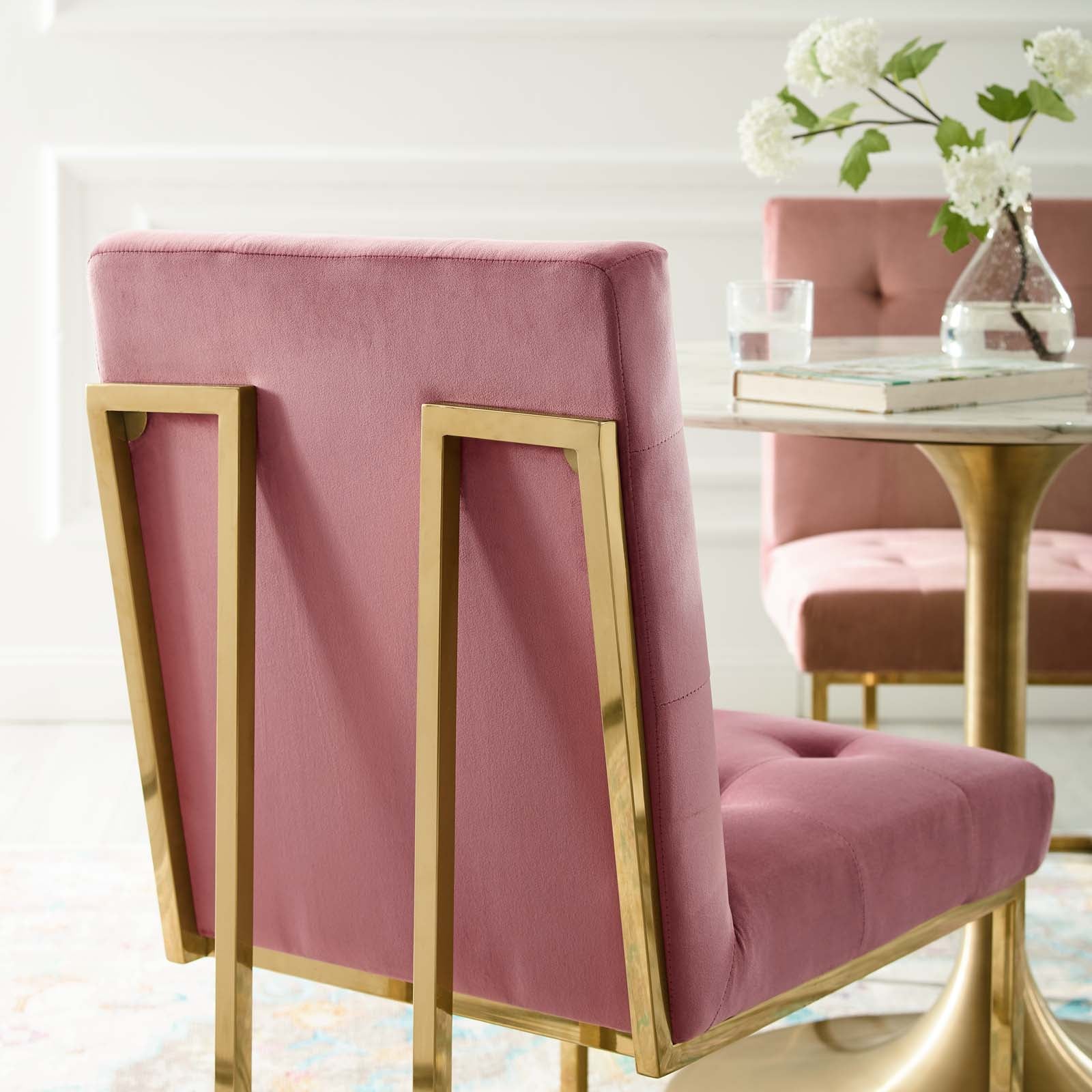 Modway Dining Chairs - Privy Gold Stainless Steel Performance Velvet Dining Chair Gold Dusty Rose