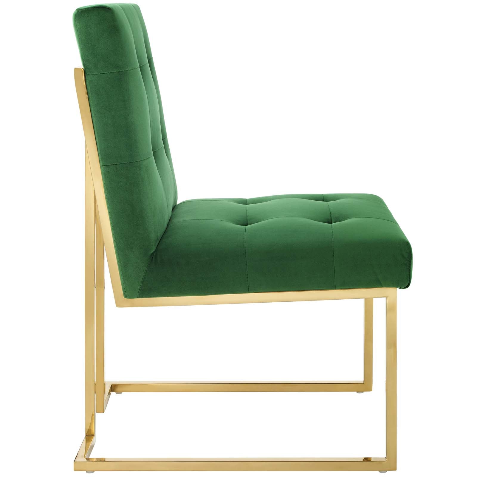 Modway Dining Chairs - Privy Gold Stainless Steel Performance Velvet Dining Chair Gold Emerald
