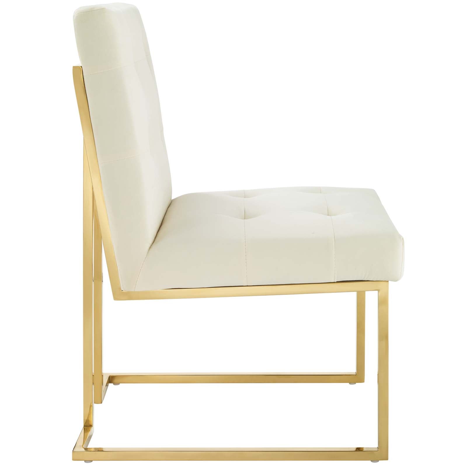 Modway Dining Chairs - Privy Gold Stainless Steel Performance Velvet Dining Chair Gold Ivory