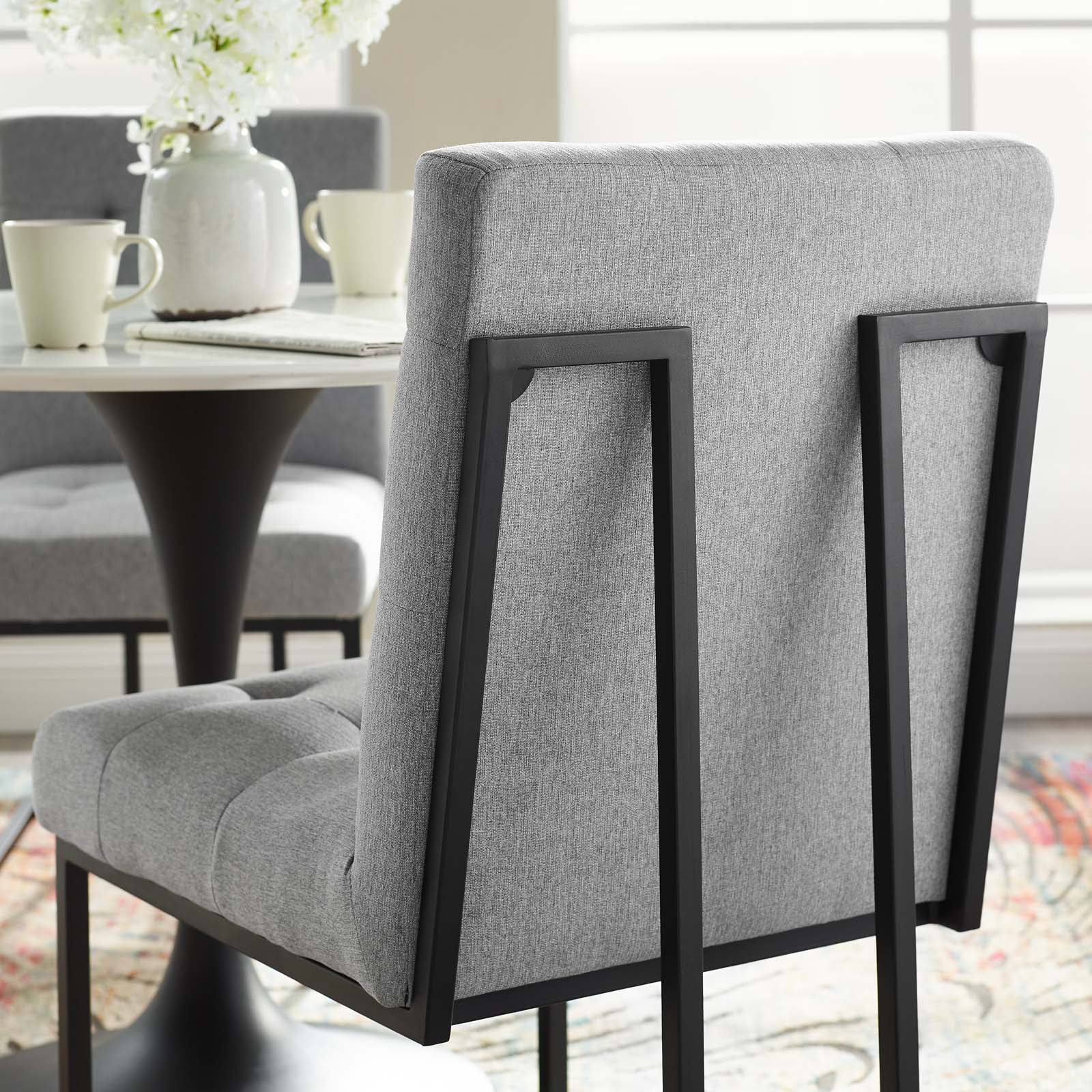 Modway Dining Chairs - Privy Black Stainless Steel Upholstered Fabric Dining Chair Black Light Gray