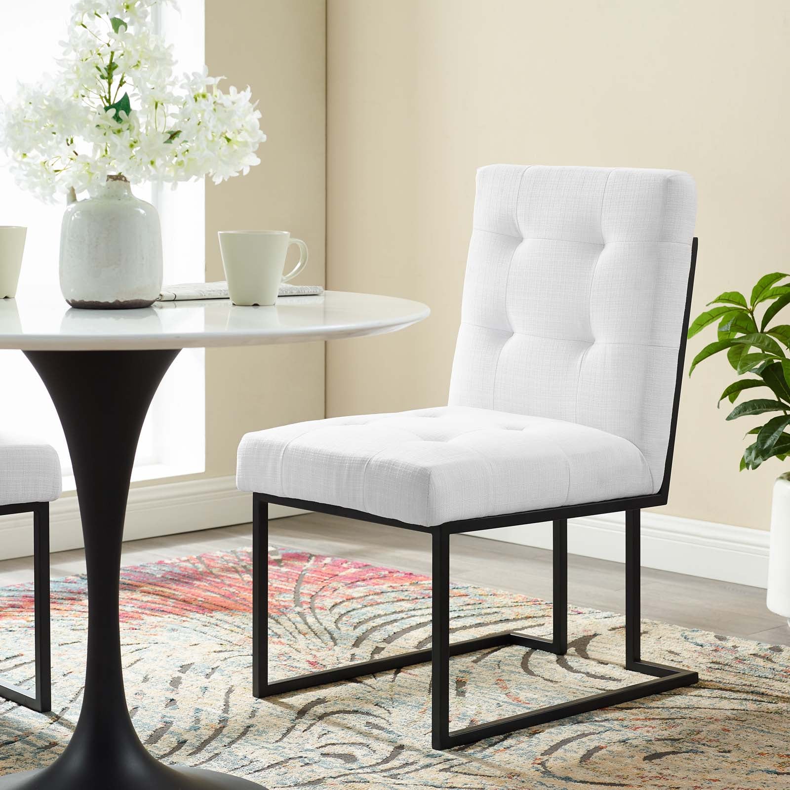 Modway Dining Chairs - Privy Black Stainless Steel Upholstered Fabric Dining Chair Black White