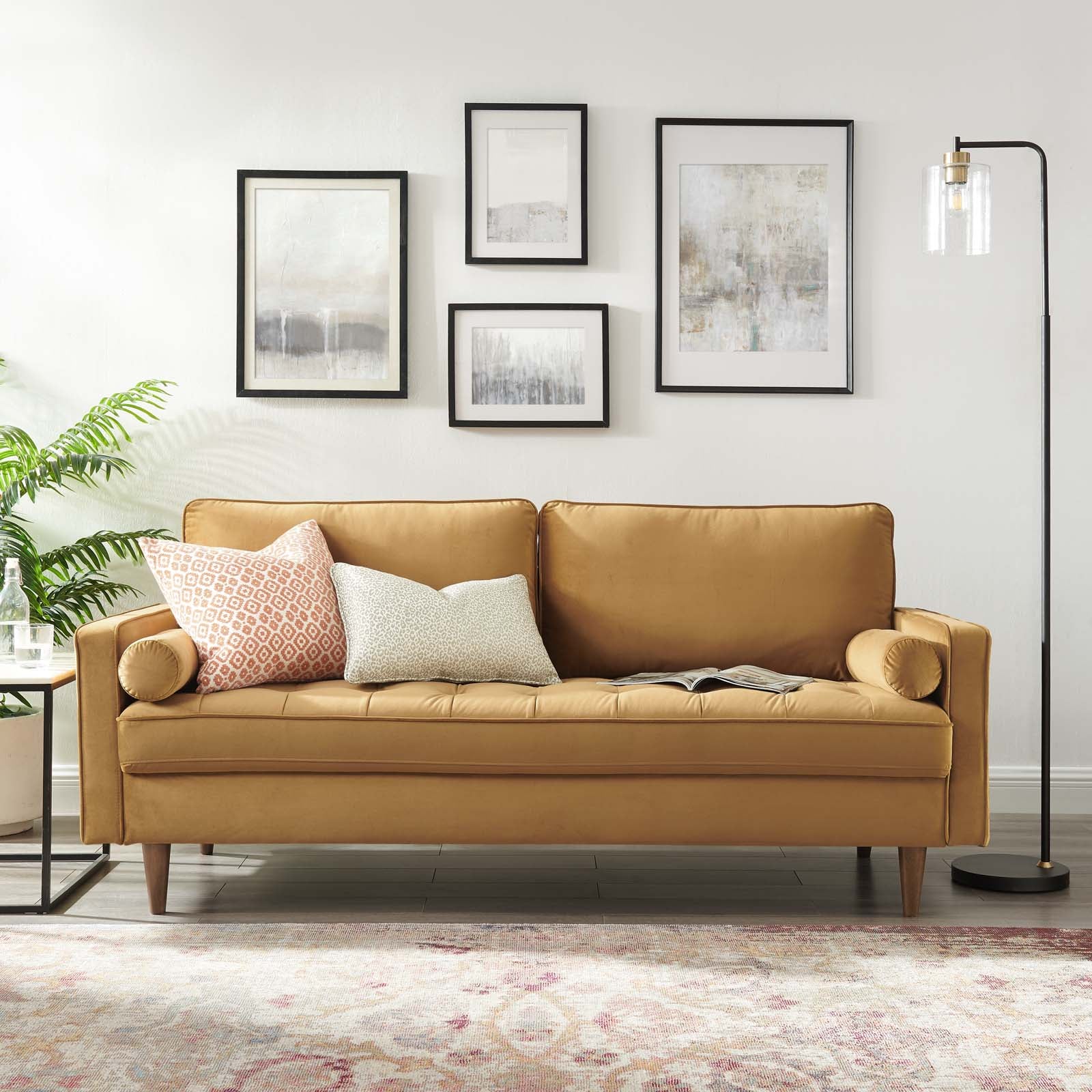 Modway Sofas & Couches - Valour Performance Velvet Sofa Cognac