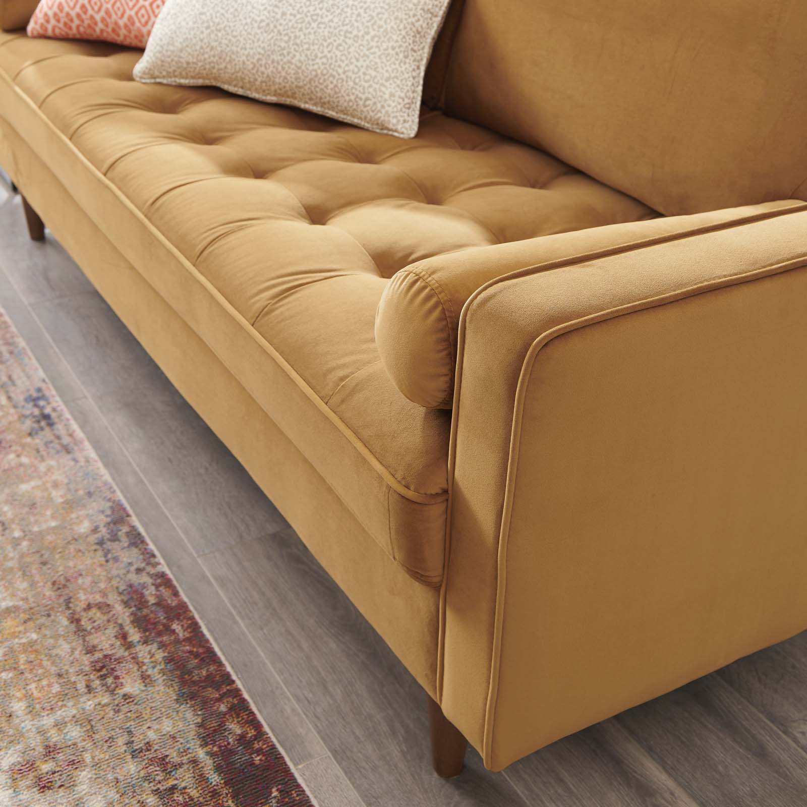 Modway Sofas & Couches - Valour Performance Velvet Sofa Cognac