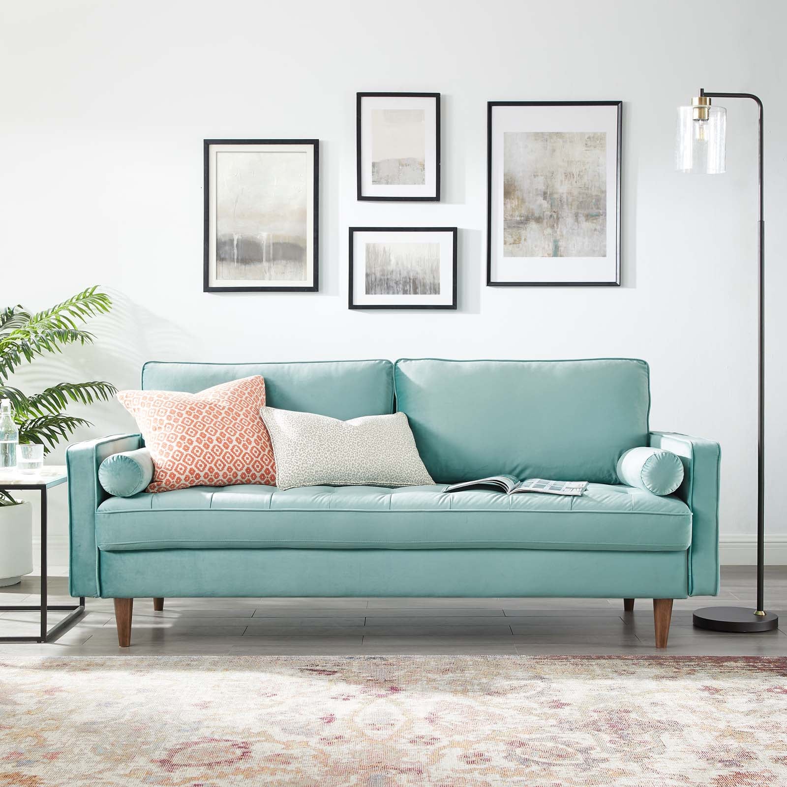 Modway Sofas & Couches - Valour Performance Velvet Sofa Mint