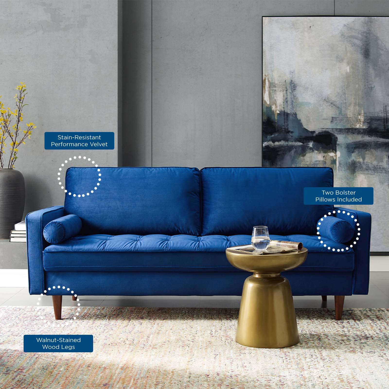 Modway Sofas & Couches - Valour Performance Velvet Sofa Navy