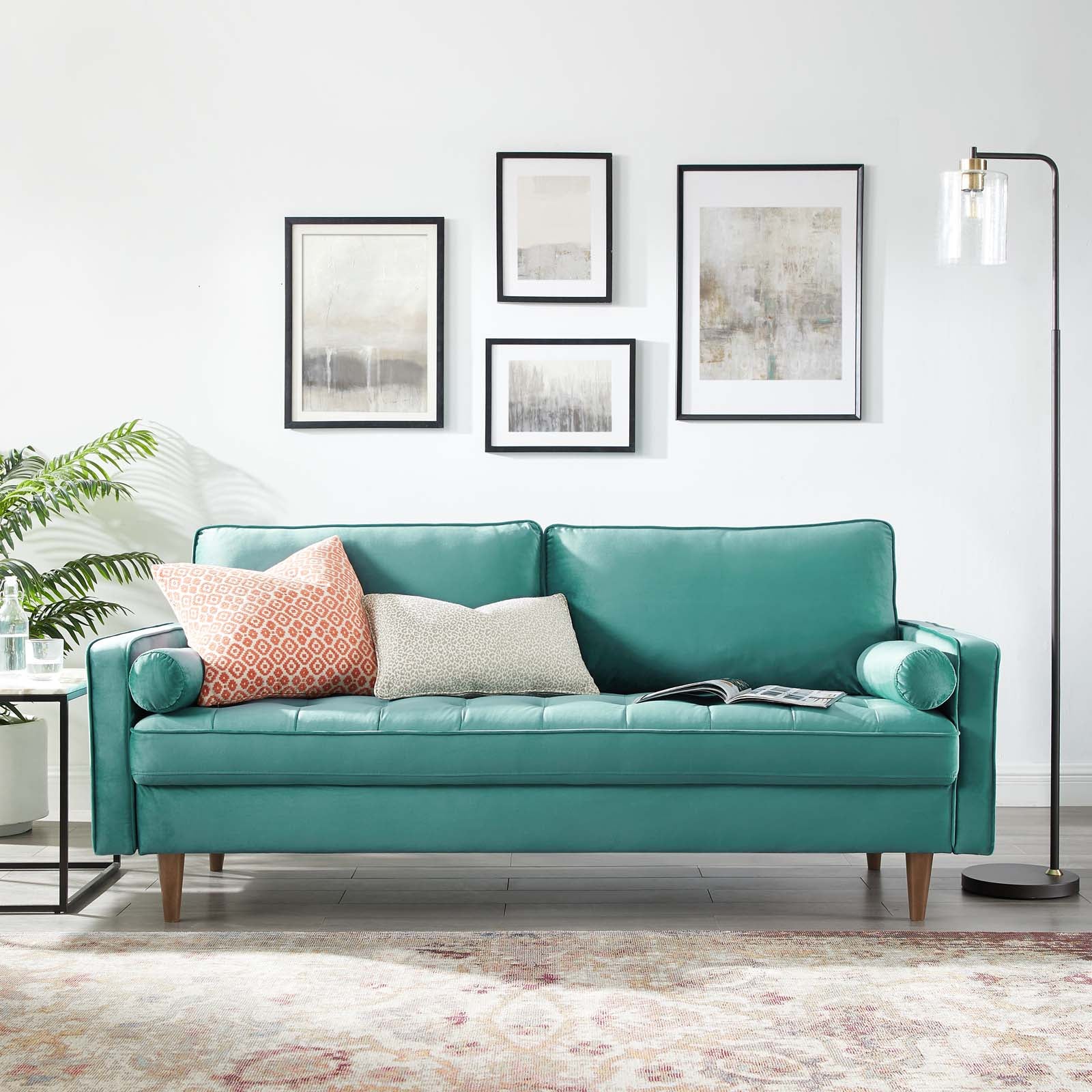 Modway Sofas & Couches - Valour Performance Velvet Sofa Teal