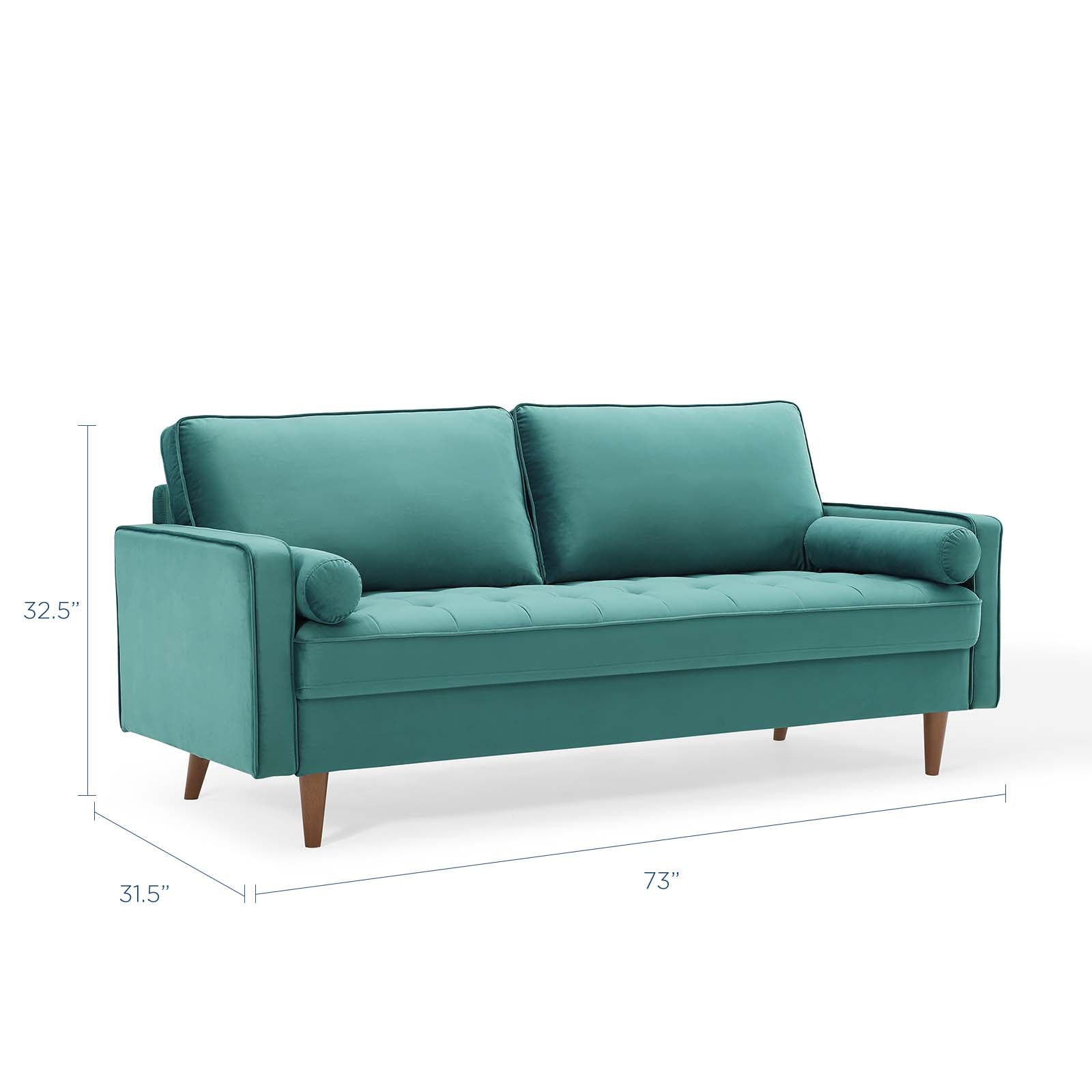 Modway Sofas & Couches - Valour Performance Velvet Sofa Teal