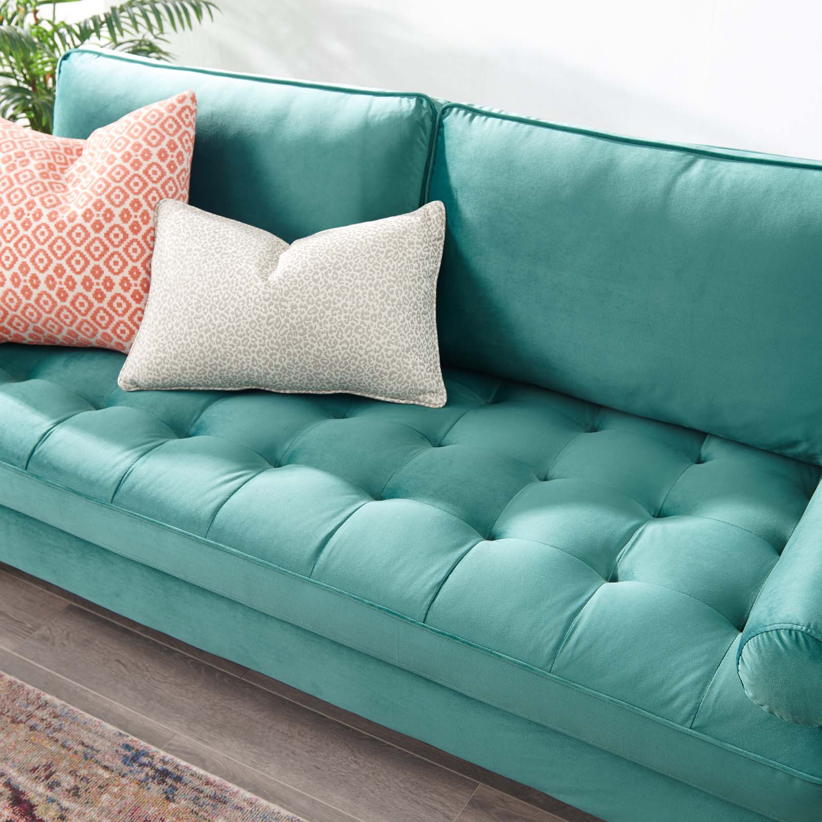 Modway Sofas & Couches - Valour Performance Velvet Sofa Teal