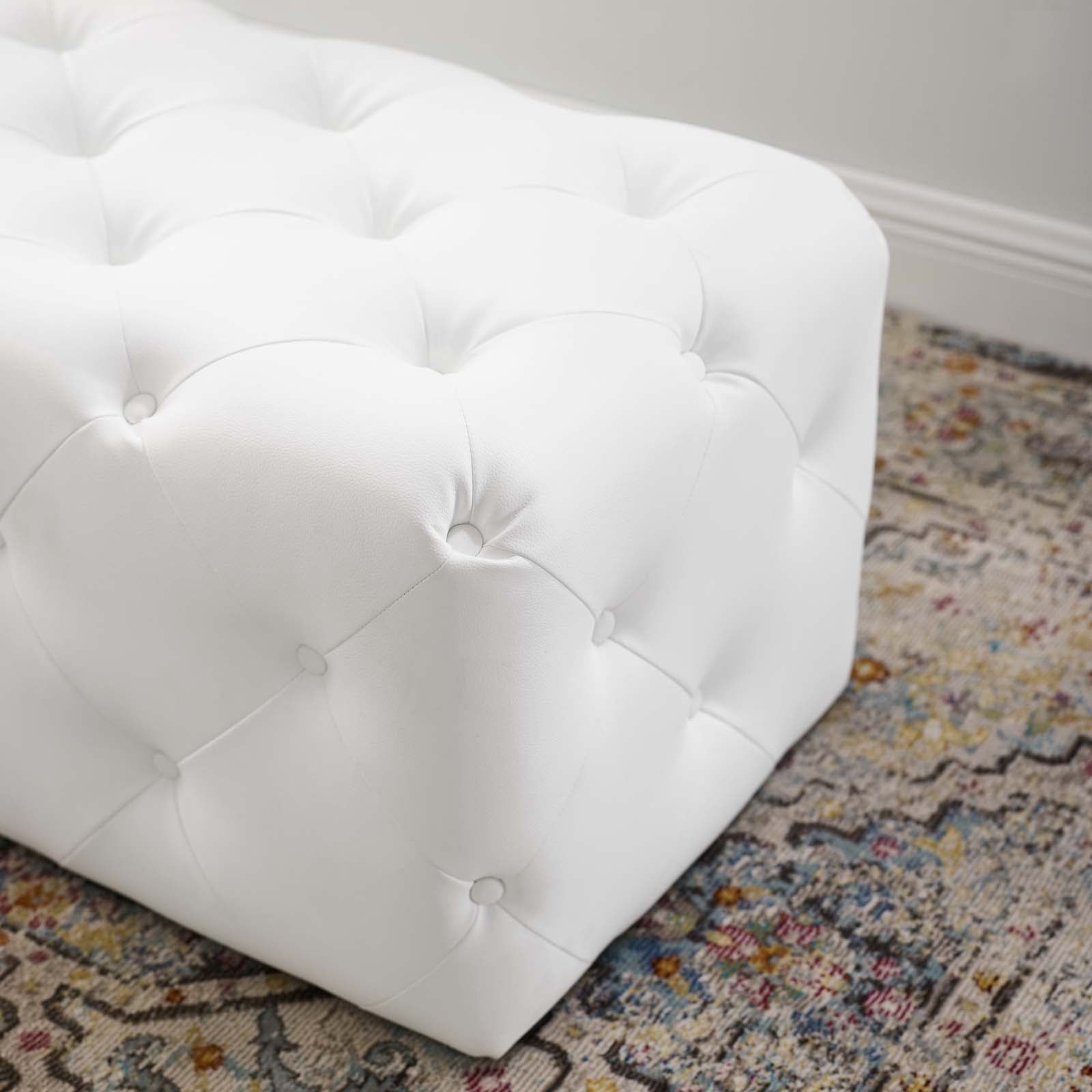Modway Benches - Amour 48" Tufted Button Entryway Faux Leather Bench White