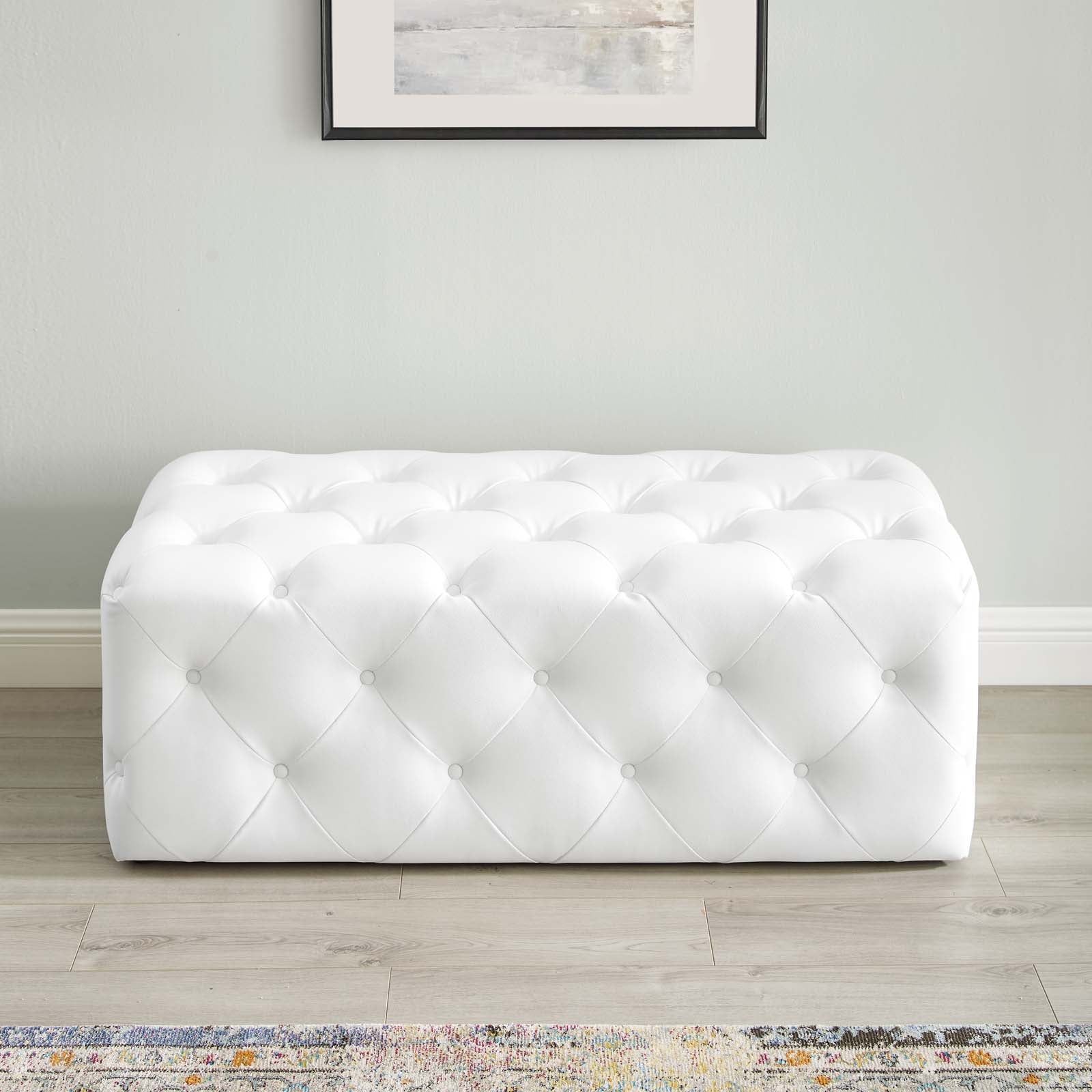 Modway Benches - Amour 48" Tufted Button Entryway Faux Leather Bench White