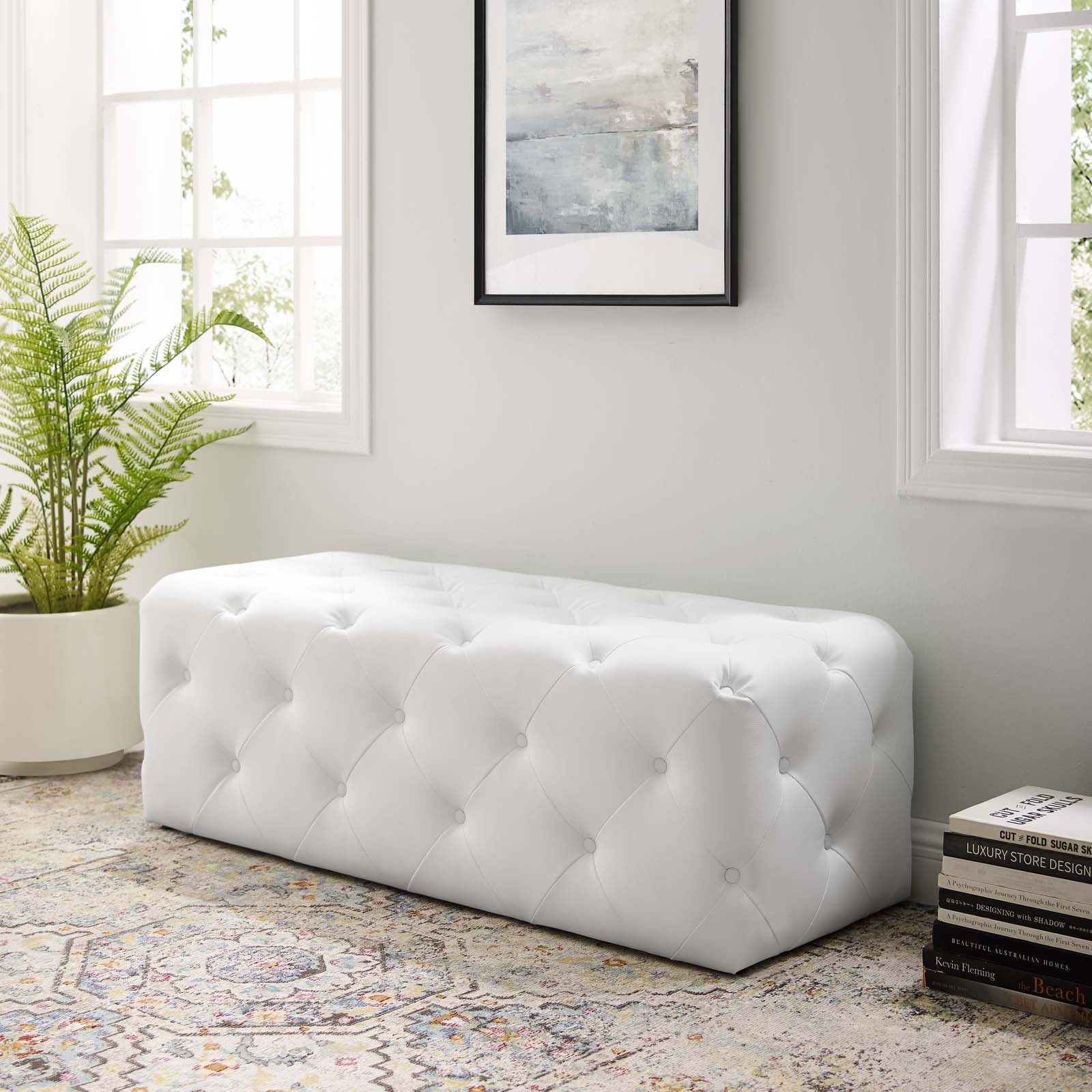 Modway Benches - Amour 48" Tufted Button Entryway Faux Leather Bench White