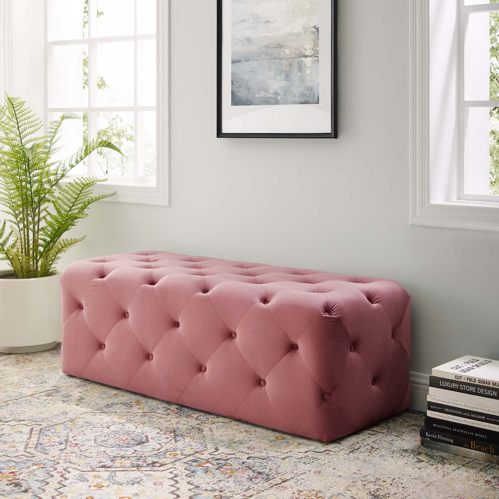 Modway Benches - Amour 48" Tufted Button Entryway Performance Velvet Bench Dusty Rose