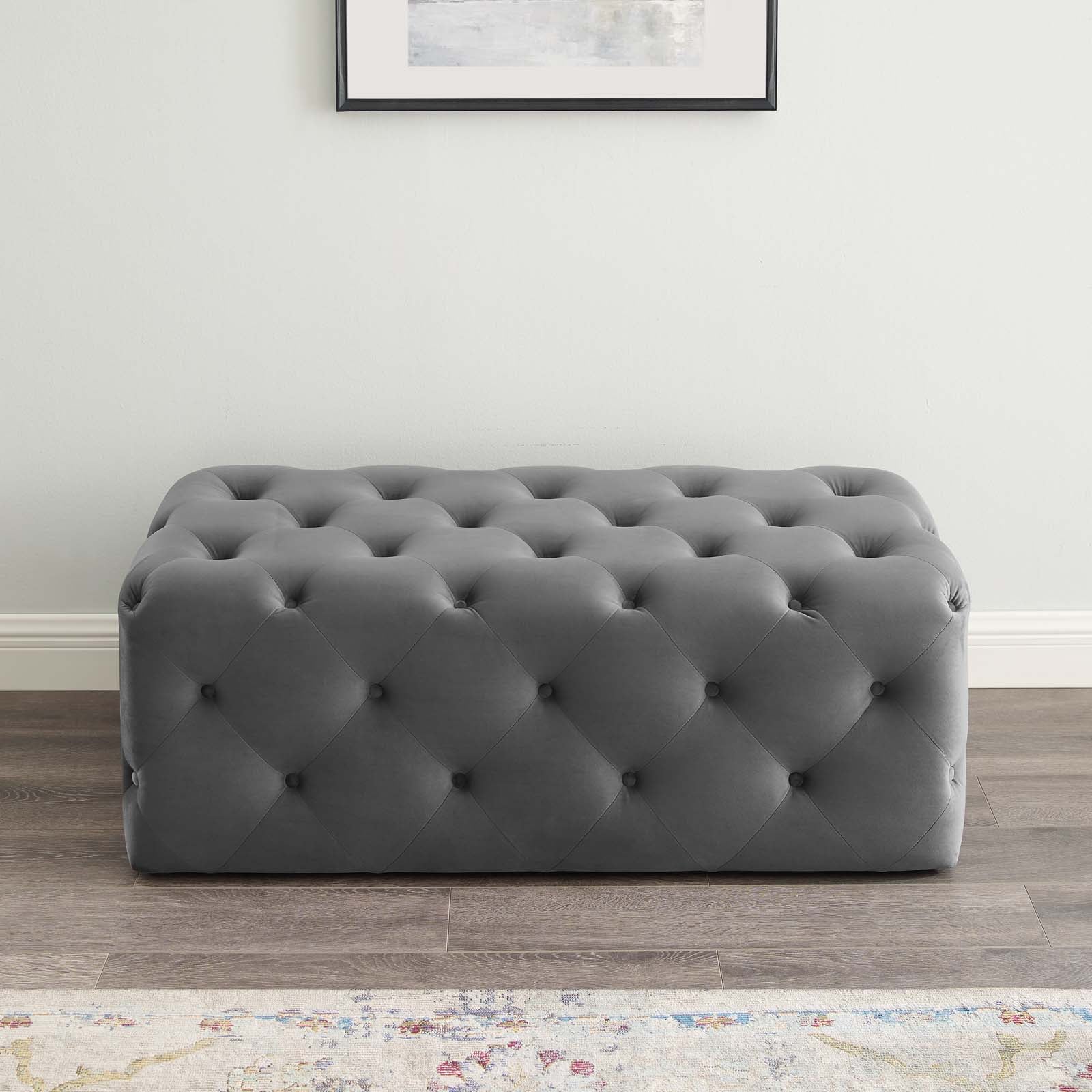 Modway Benches - Amour 48" Tufted Button Entryway Performance Velvet Bench Gray