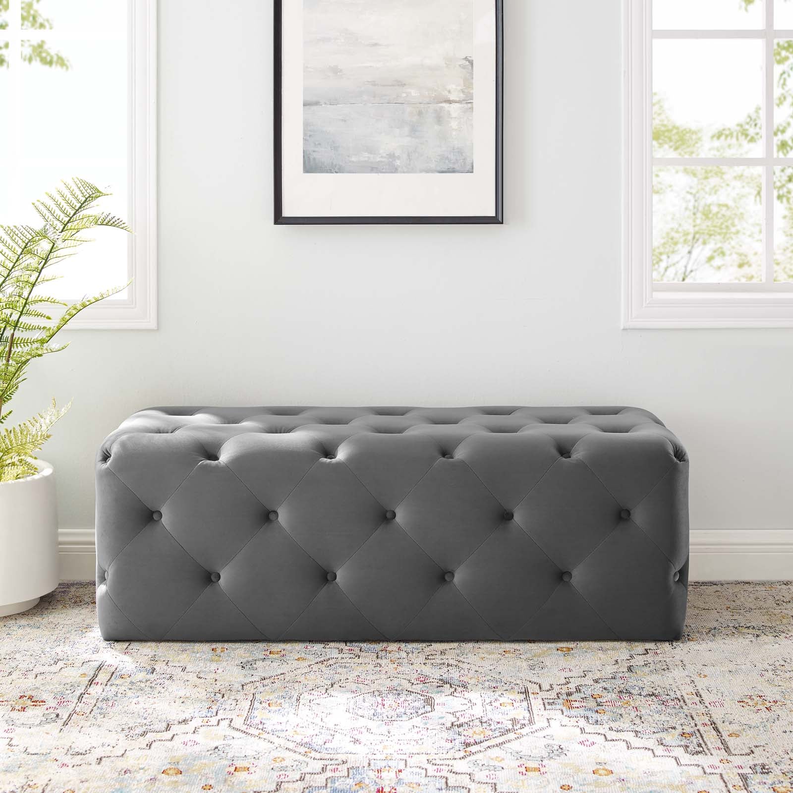 Modway Benches - Amour 48" Tufted Button Entryway Performance Velvet Bench Gray