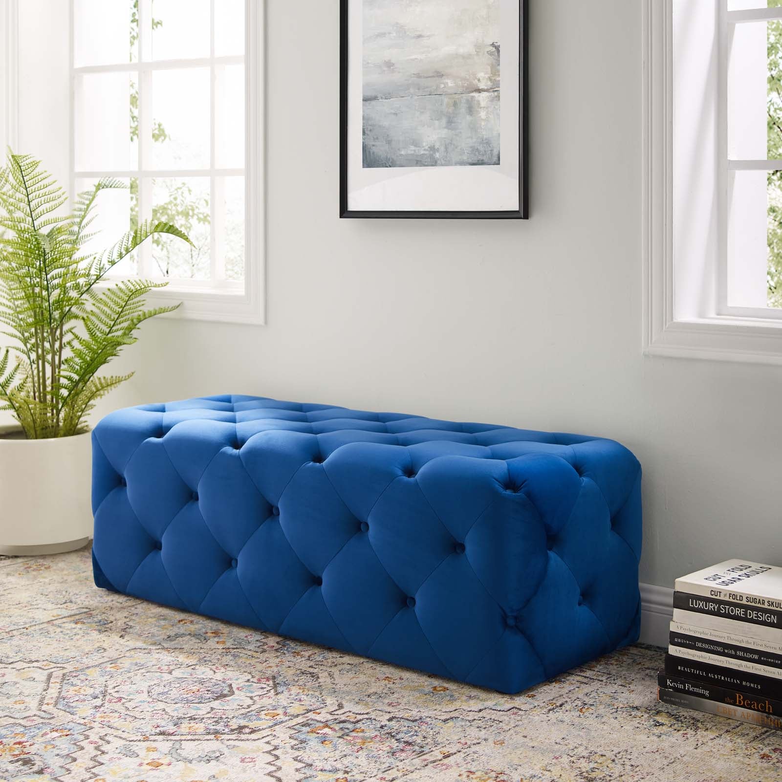 Modway Benches - Amour 48" Tufted Button Entryway Performance Velvet Bench Navy