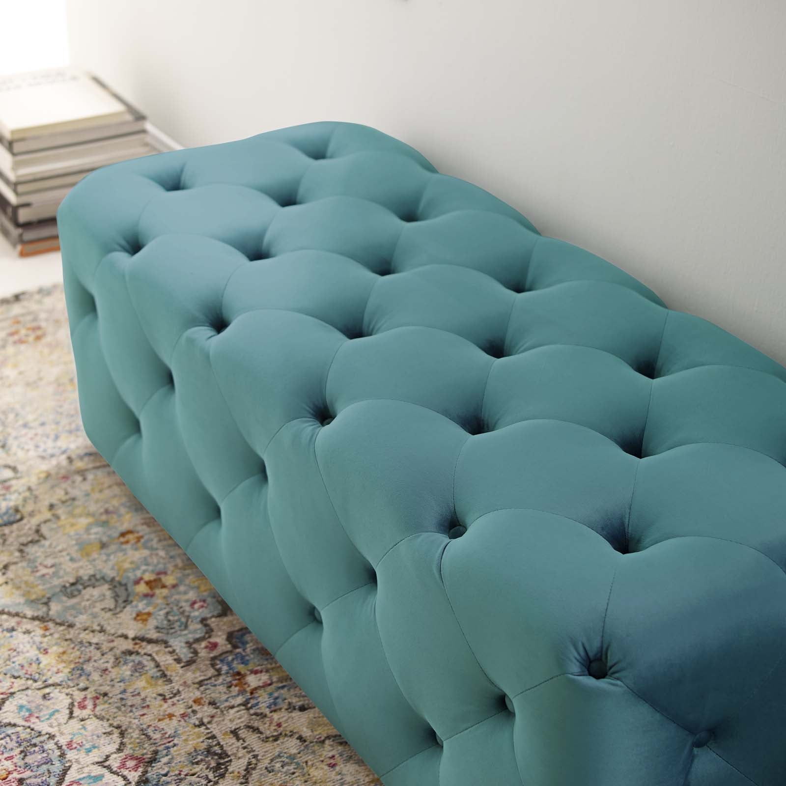Modway Benches - Amour 48" Tufted Button Entryway Performance Velvet Bench Sea Blue