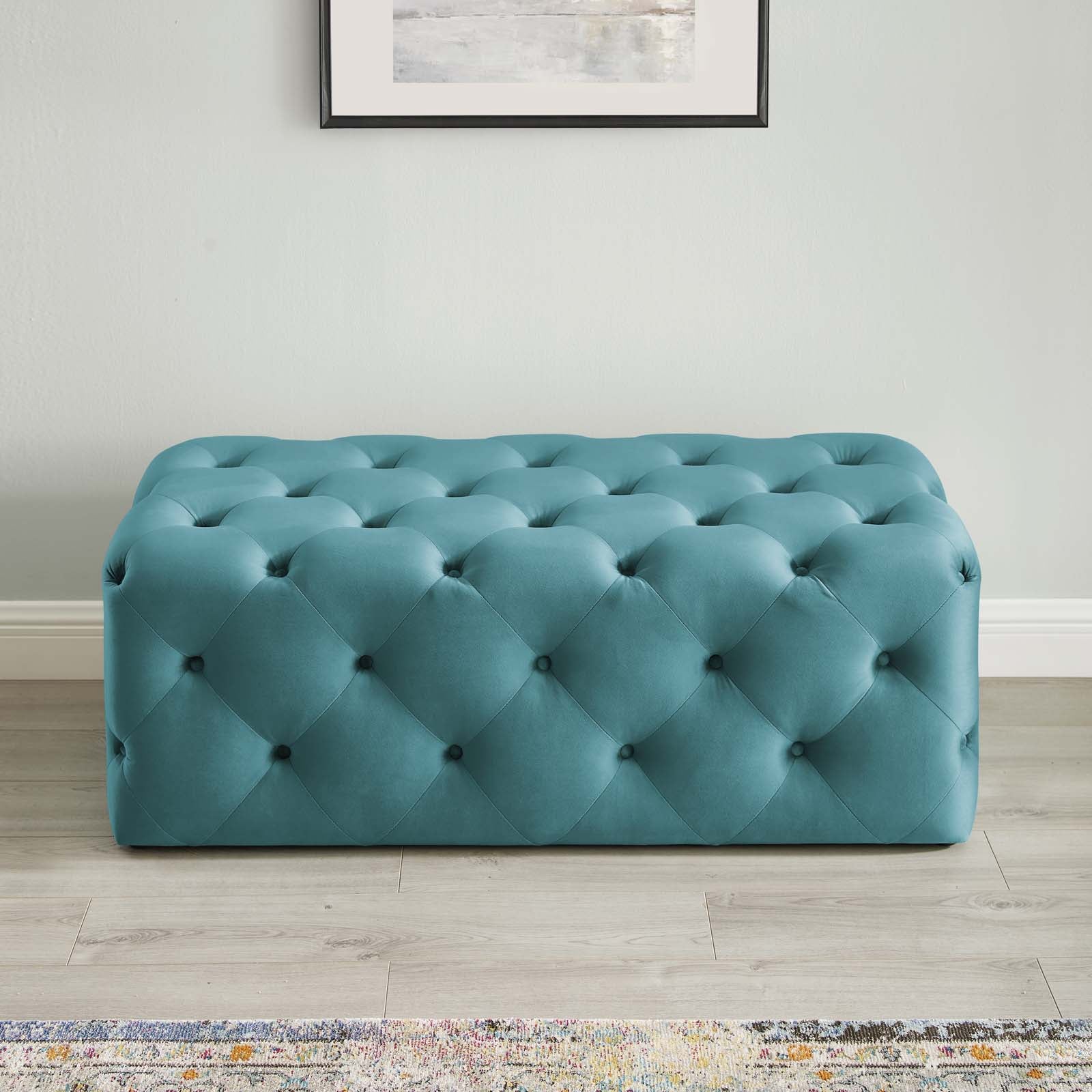 Modway Benches - Amour 48" Tufted Button Entryway Performance Velvet Bench Sea Blue