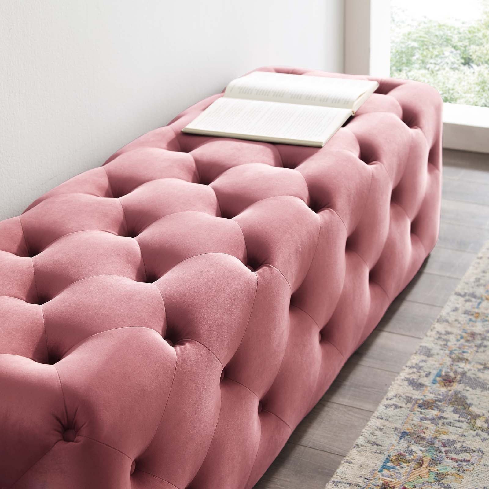 Modway Benches - Amour 60" Tufted Button Entryway Performance Velvet Bench Dusty Rose