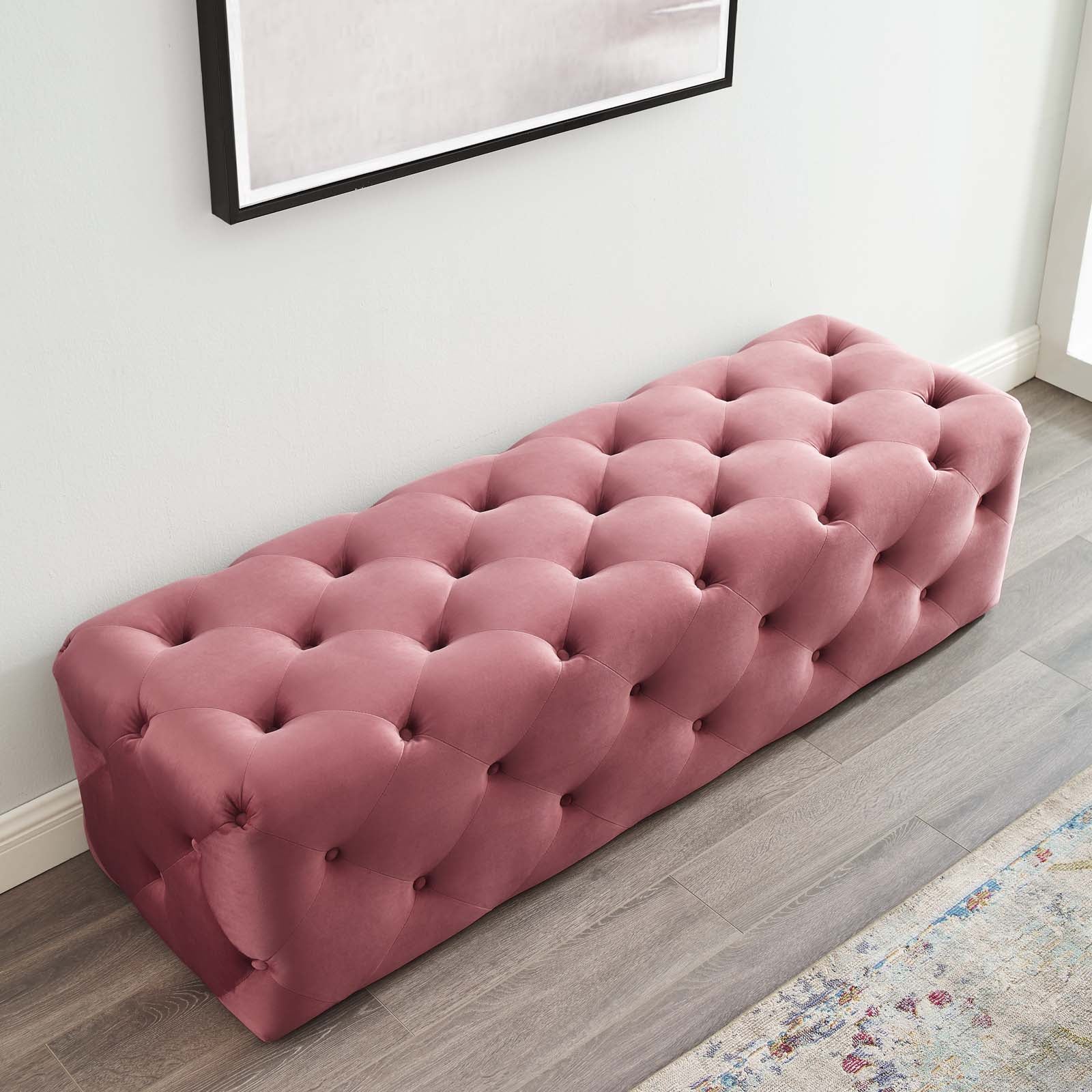 Modway Benches - Amour 60" Tufted Button Entryway Performance Velvet Bench Dusty Rose