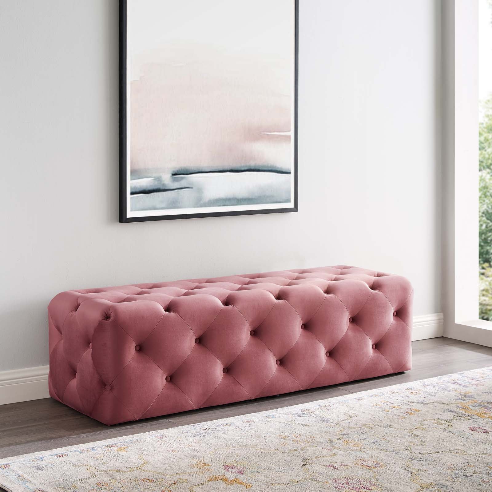 Modway Benches - Amour 60" Tufted Button Entryway Performance Velvet Bench Dusty Rose