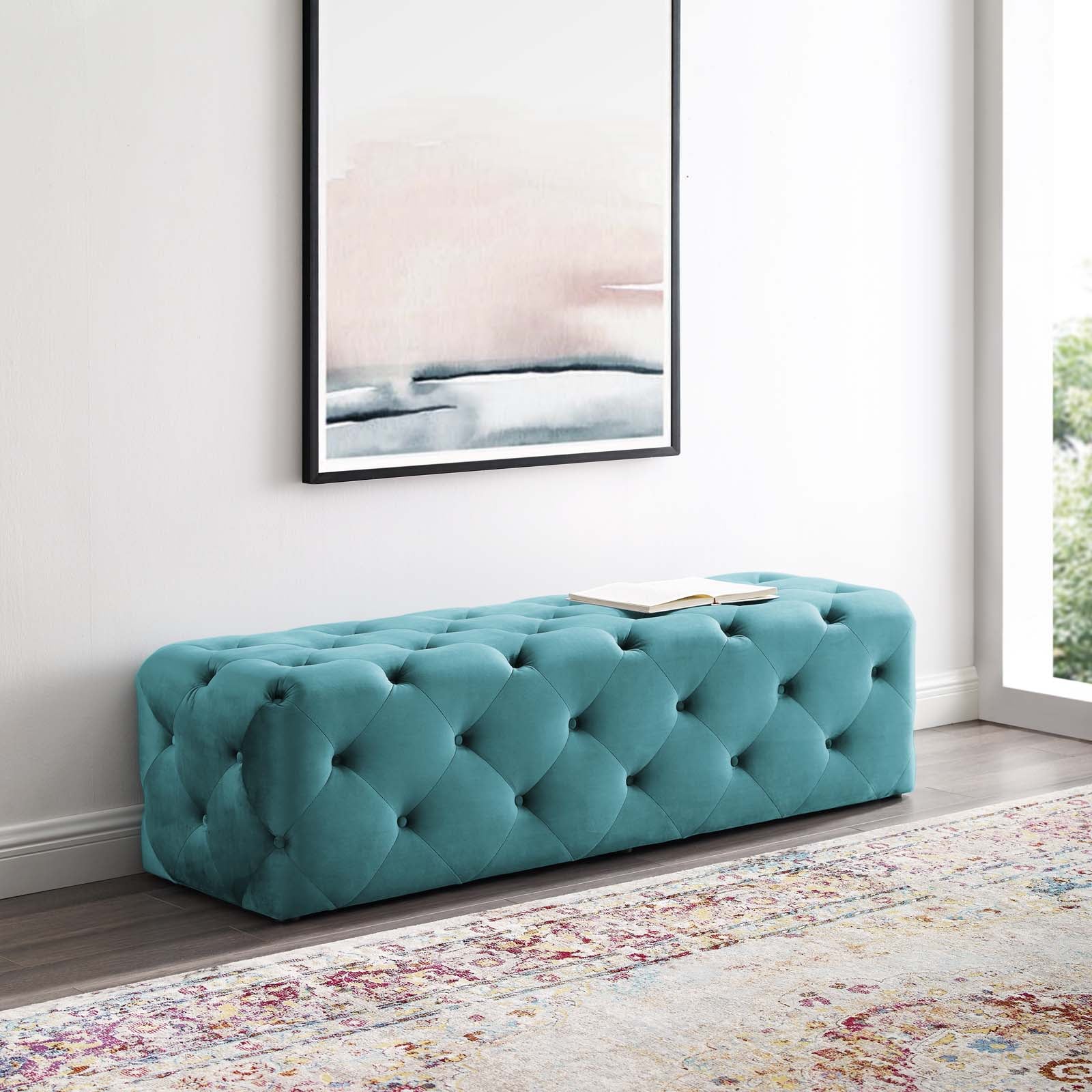 Modway Benches - Amour 60" Tufted Button Entryway Performance Velvet Bench Sea Blue