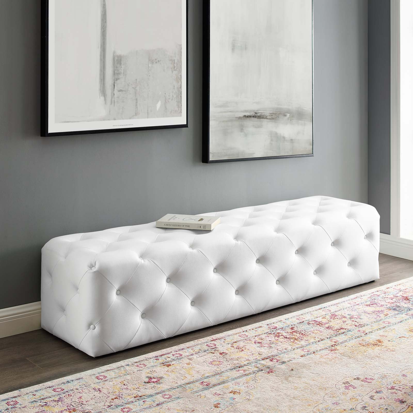 Modway Benches - Amour 72" Tufted Button Entryway Faux Leather Bench White