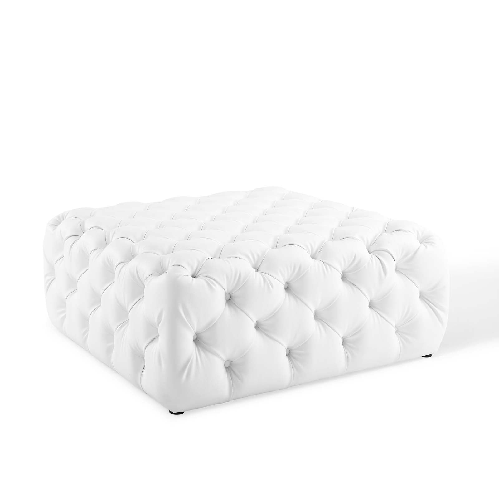 Modway Ottomans & Stools - Amour Tufted Button Large Square Faux Leather Ottoman White