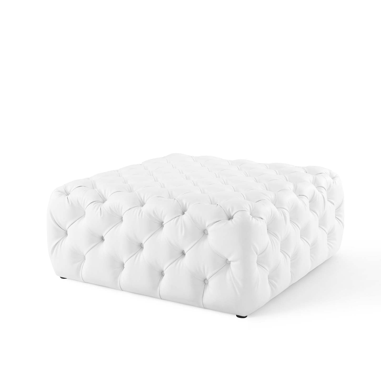 Modway Ottomans & Stools - Amour Tufted Button Large Square Faux Leather Ottoman White