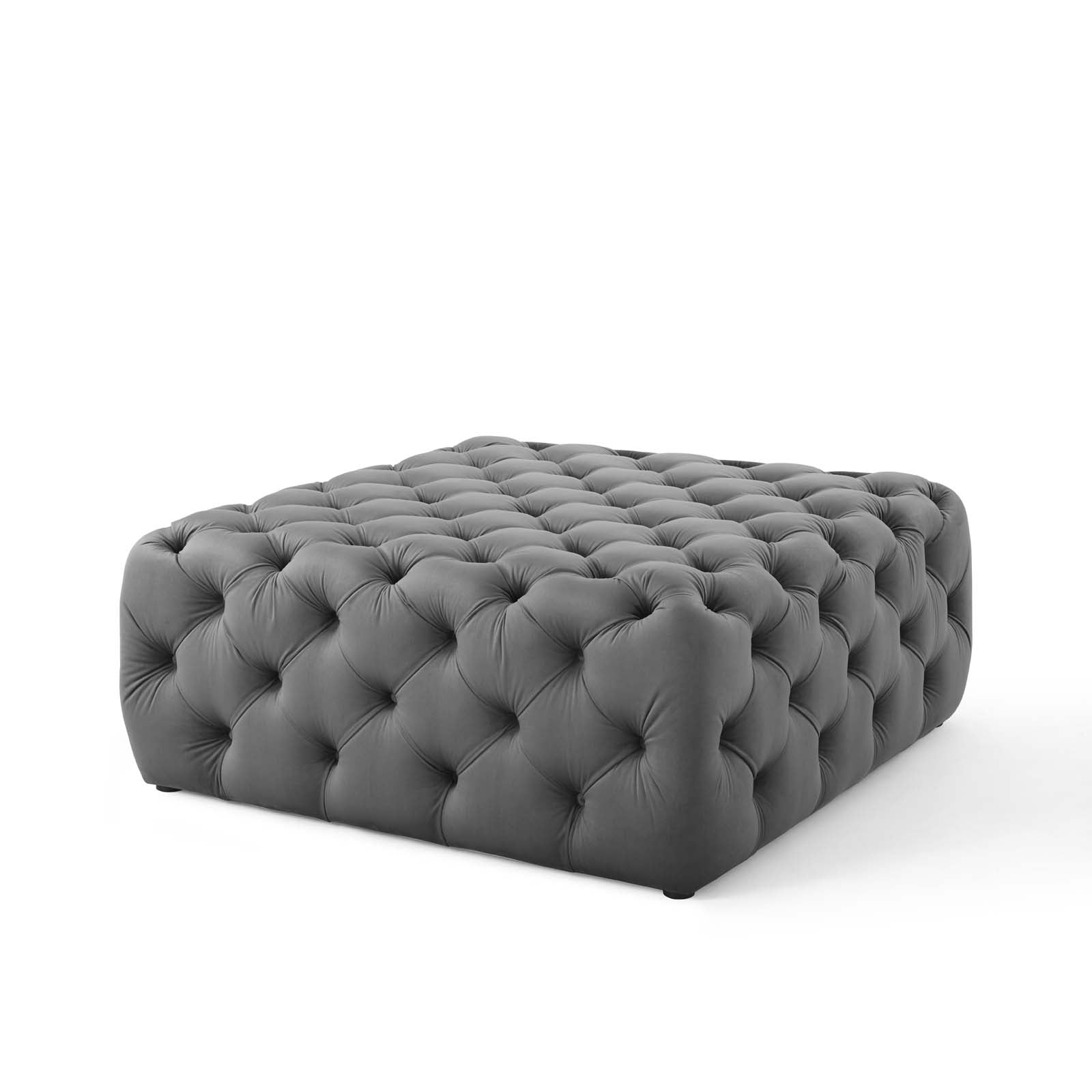 Modway Ottomans & Stools - Amour Tufted Button Large Square Performance Velvet Ottoman Gray