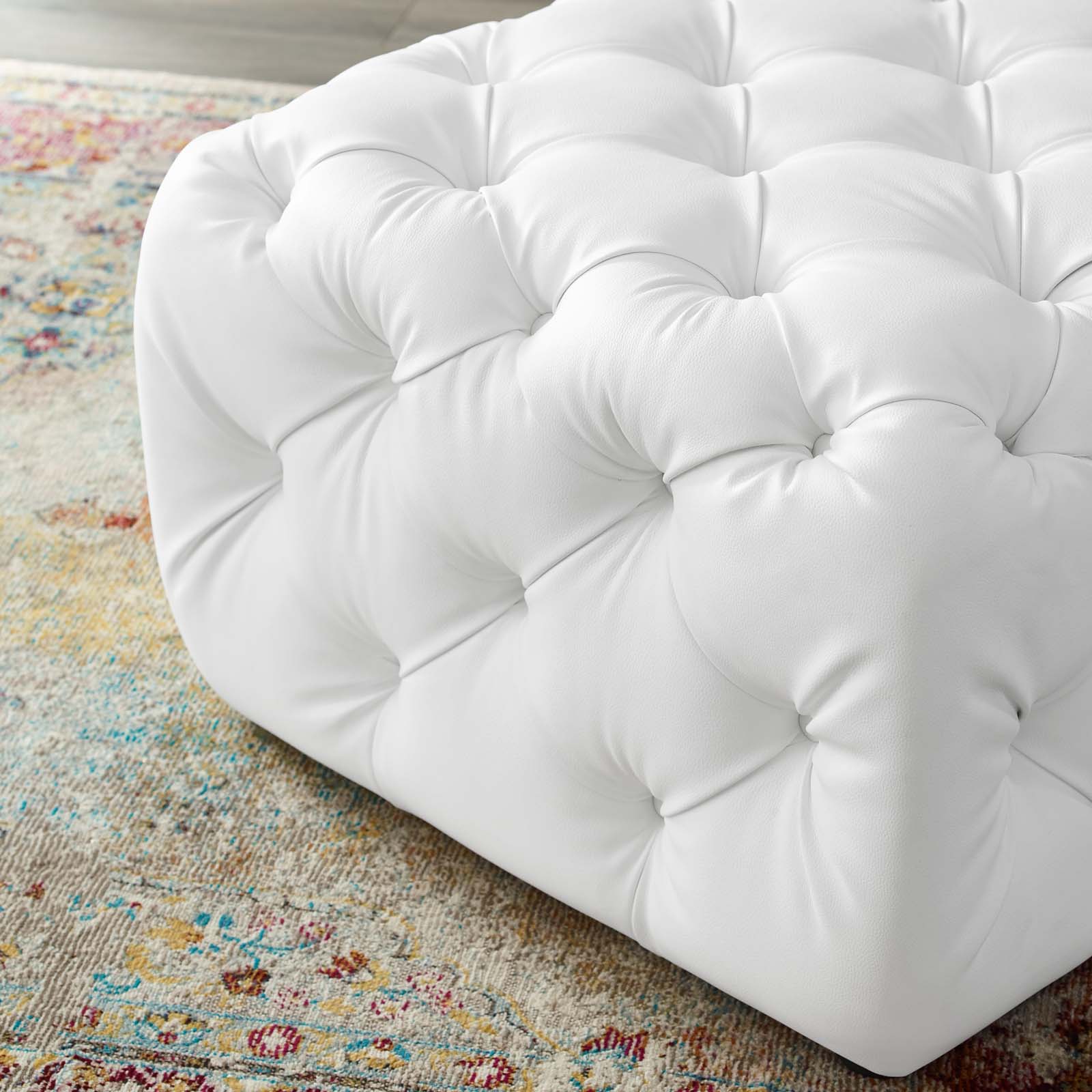 Modway Ottomans & Stools - Amour Tufted Button Square Faux Leather Ottoman White