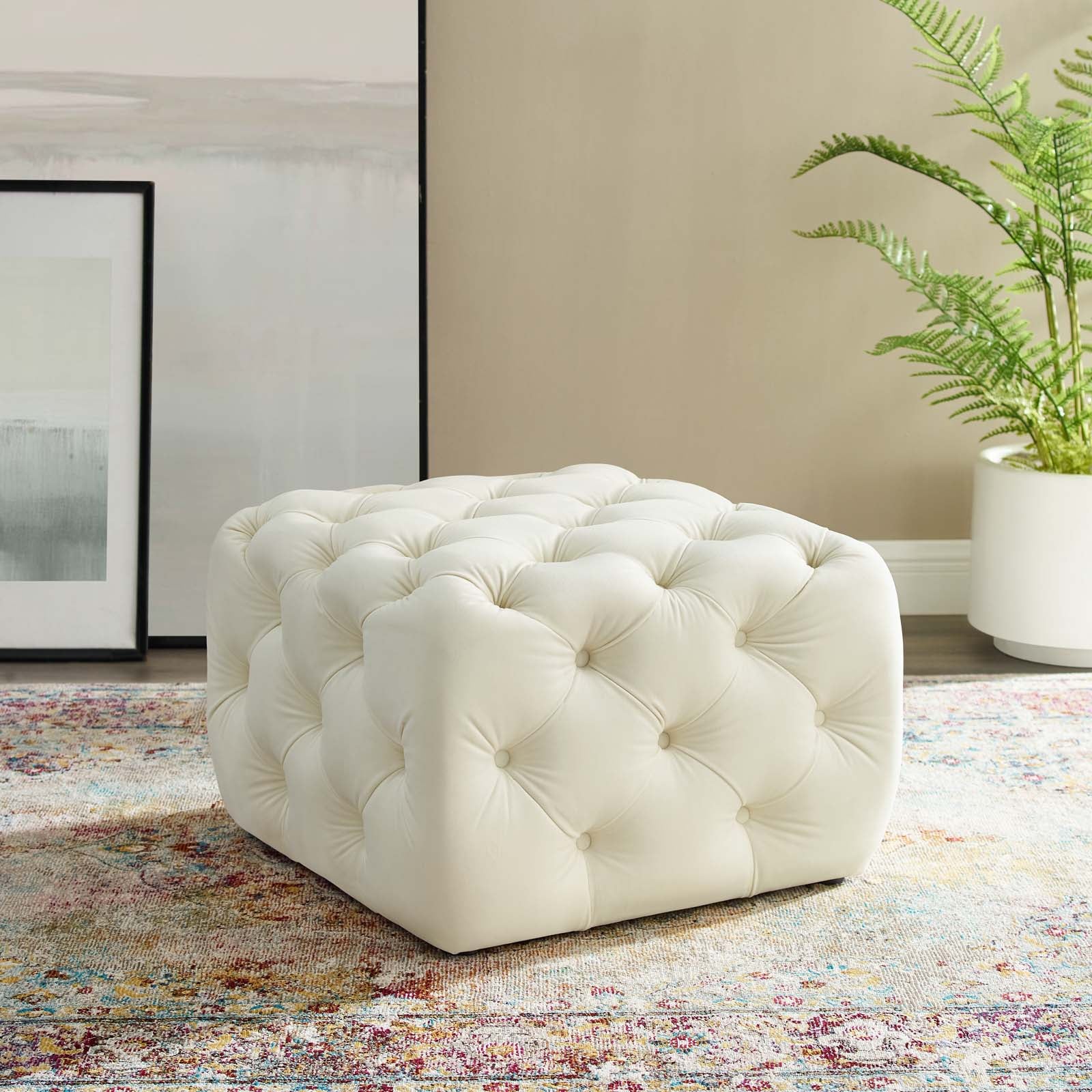 Modway Ottomans & Stools - Amour Tufted Button Square Performance Ottoman Ivory