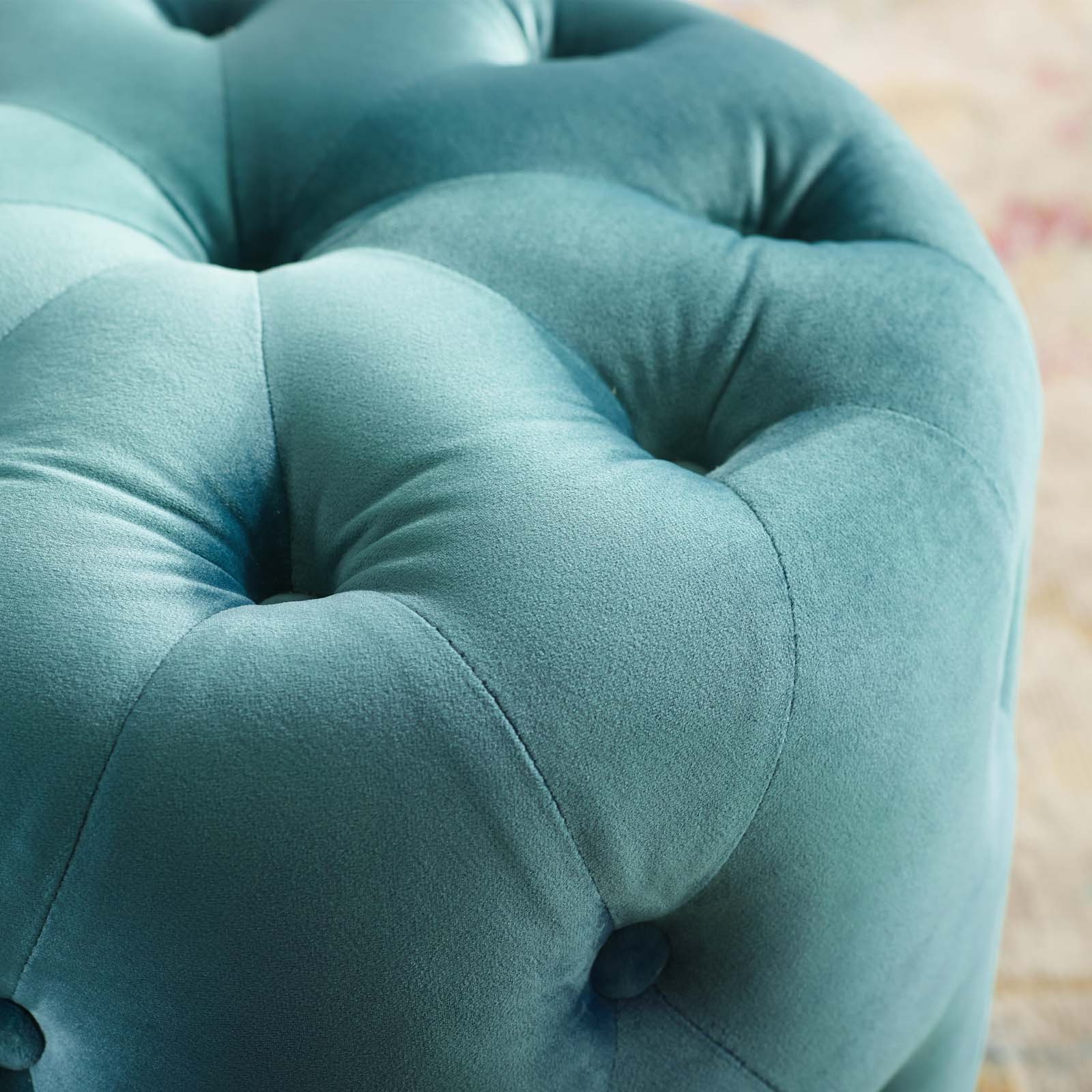 Modway Ottomans & Stools - Amour Tufted Button Round Performance Velvet Ottoman Sea Blue