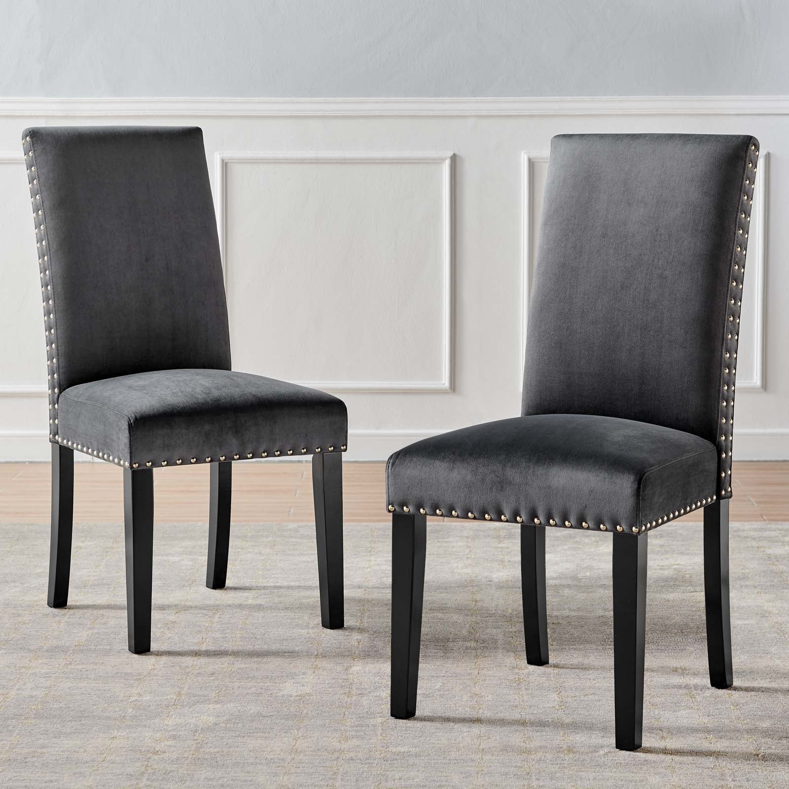Modway Dining Chairs - Parcel-Performance-Velvet-Dining-Side-Chairs---Set-of-2-Charcoal