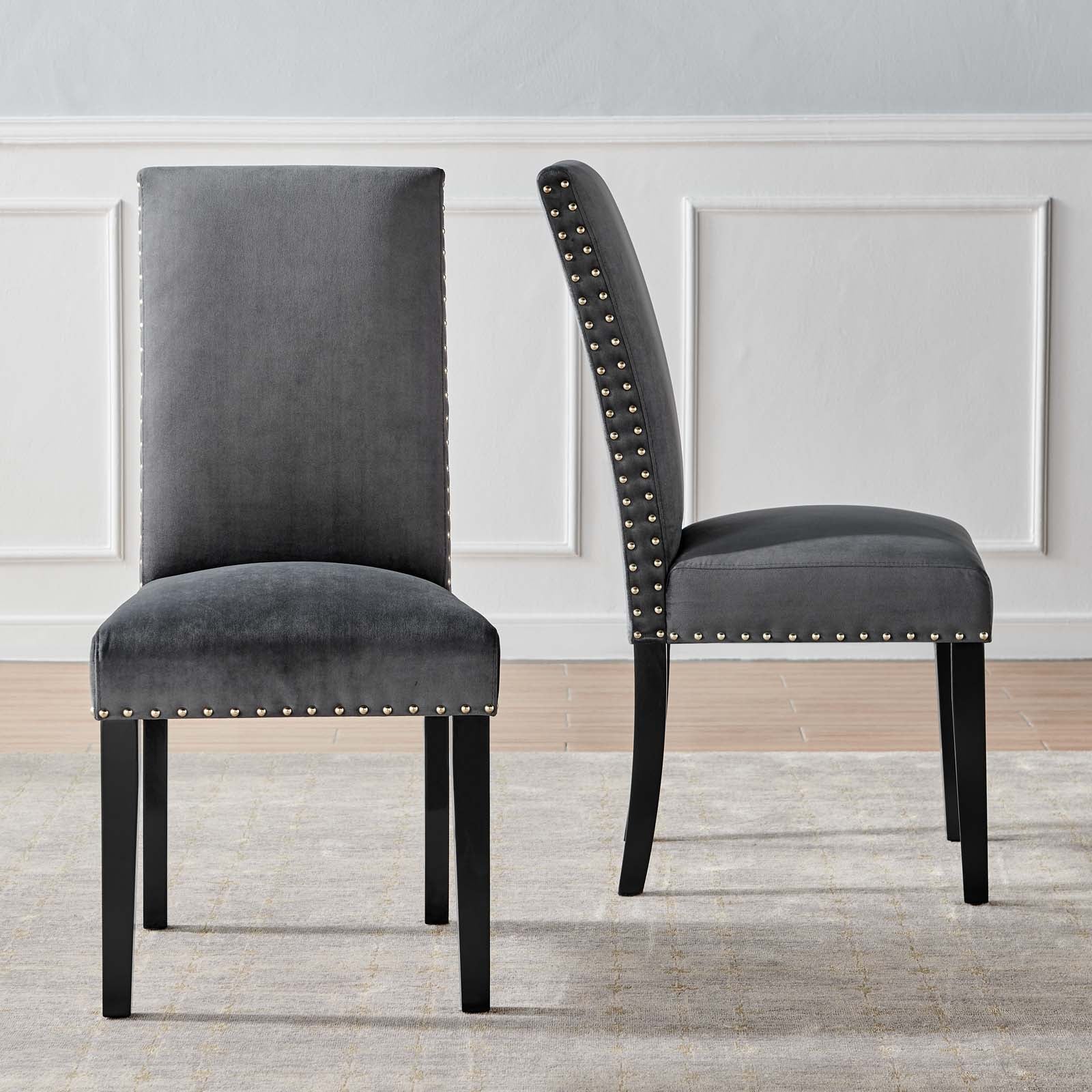 Modway Dining Chairs - Parcel-Performance-Velvet-Dining-Side-Chairs---Set-of-2-Charcoal