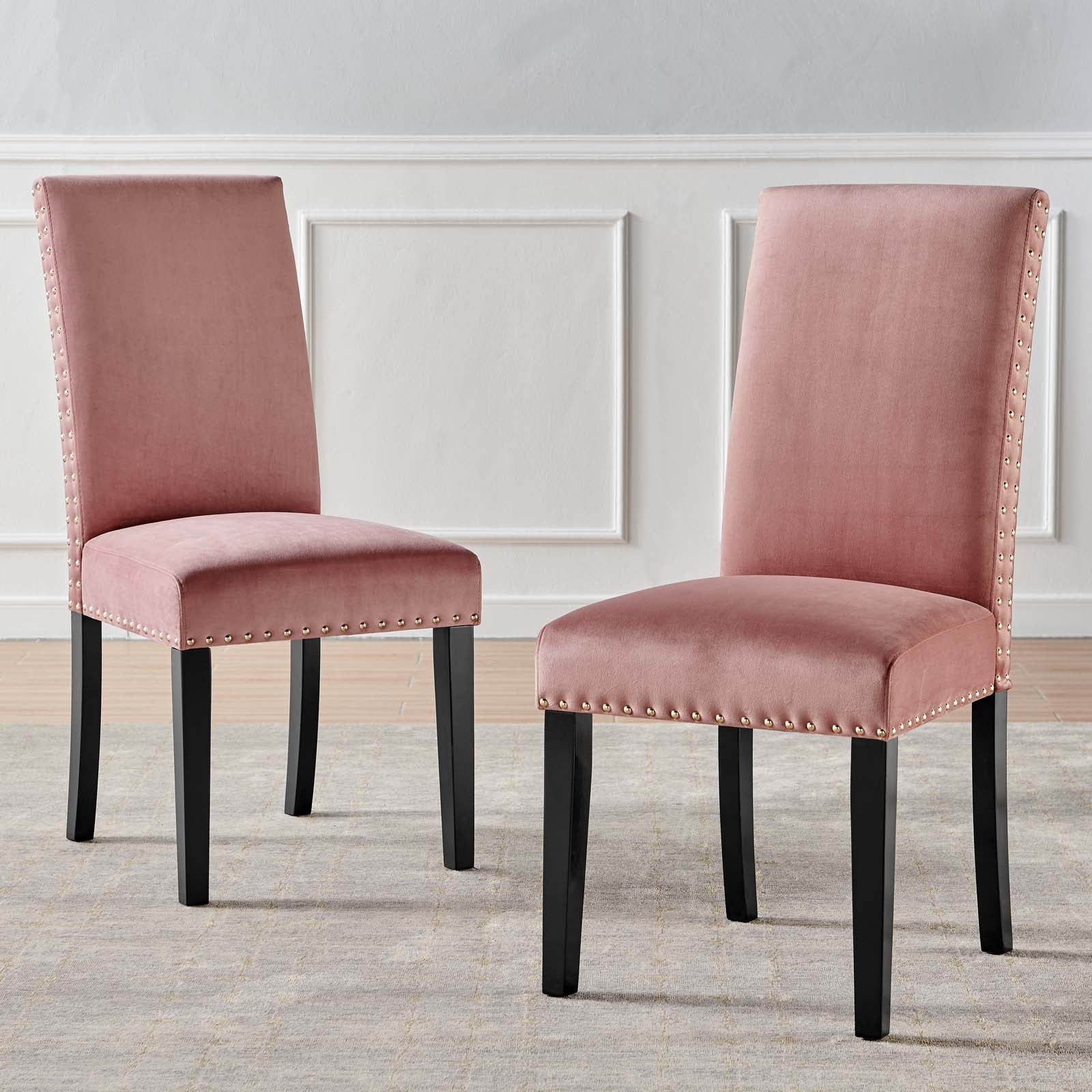 Modway Dining Chairs - Parcel Performance Velvet Dining Side Chairs Dusty Rose( Set of 2 )