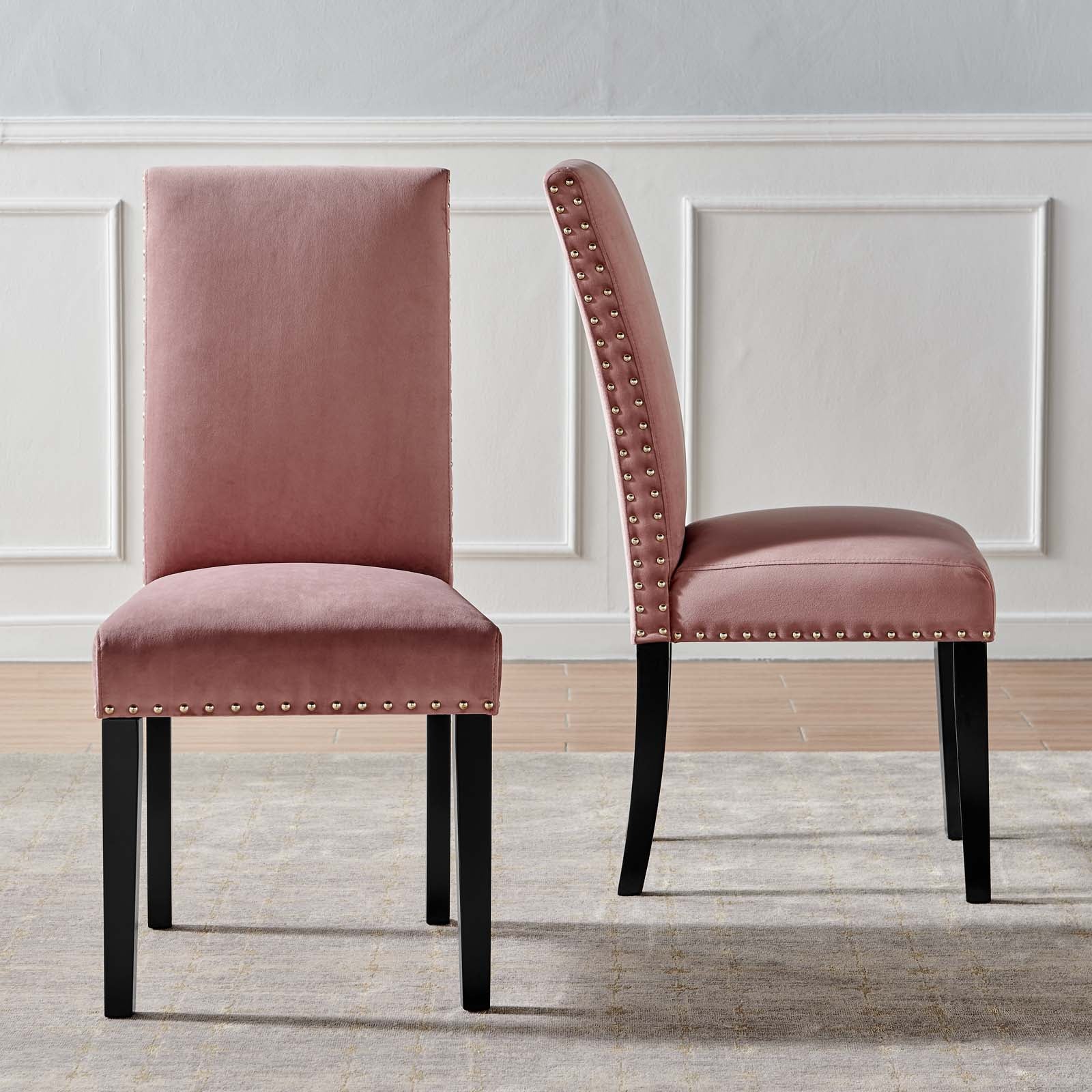 Modway Dining Chairs - Parcel Performance Velvet Dining Side Chairs Dusty Rose( Set of 2 )