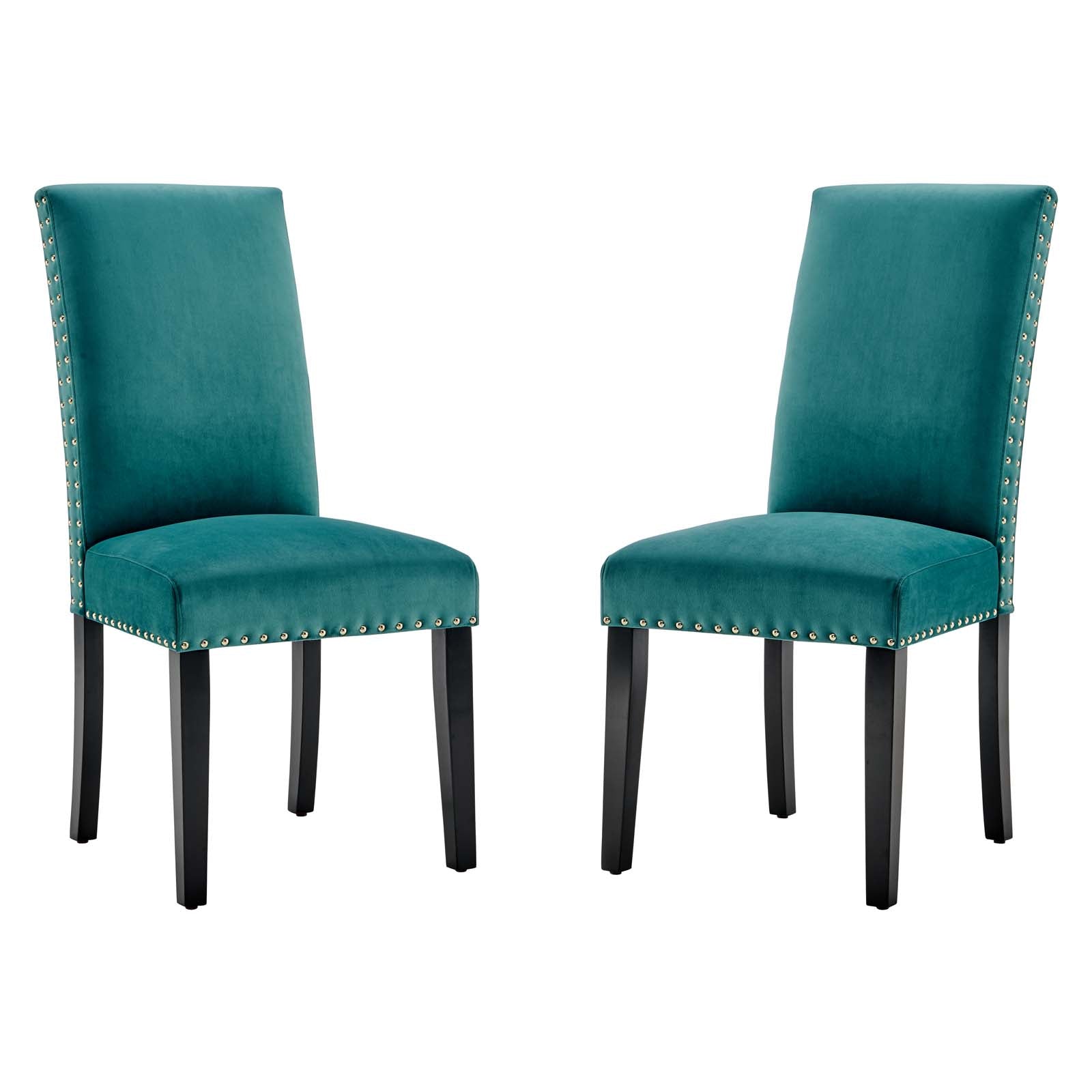 Modway Dining Chairs - Parcel Performance Velvet Dining Side Chairs - ( Set of 2 ) Teal