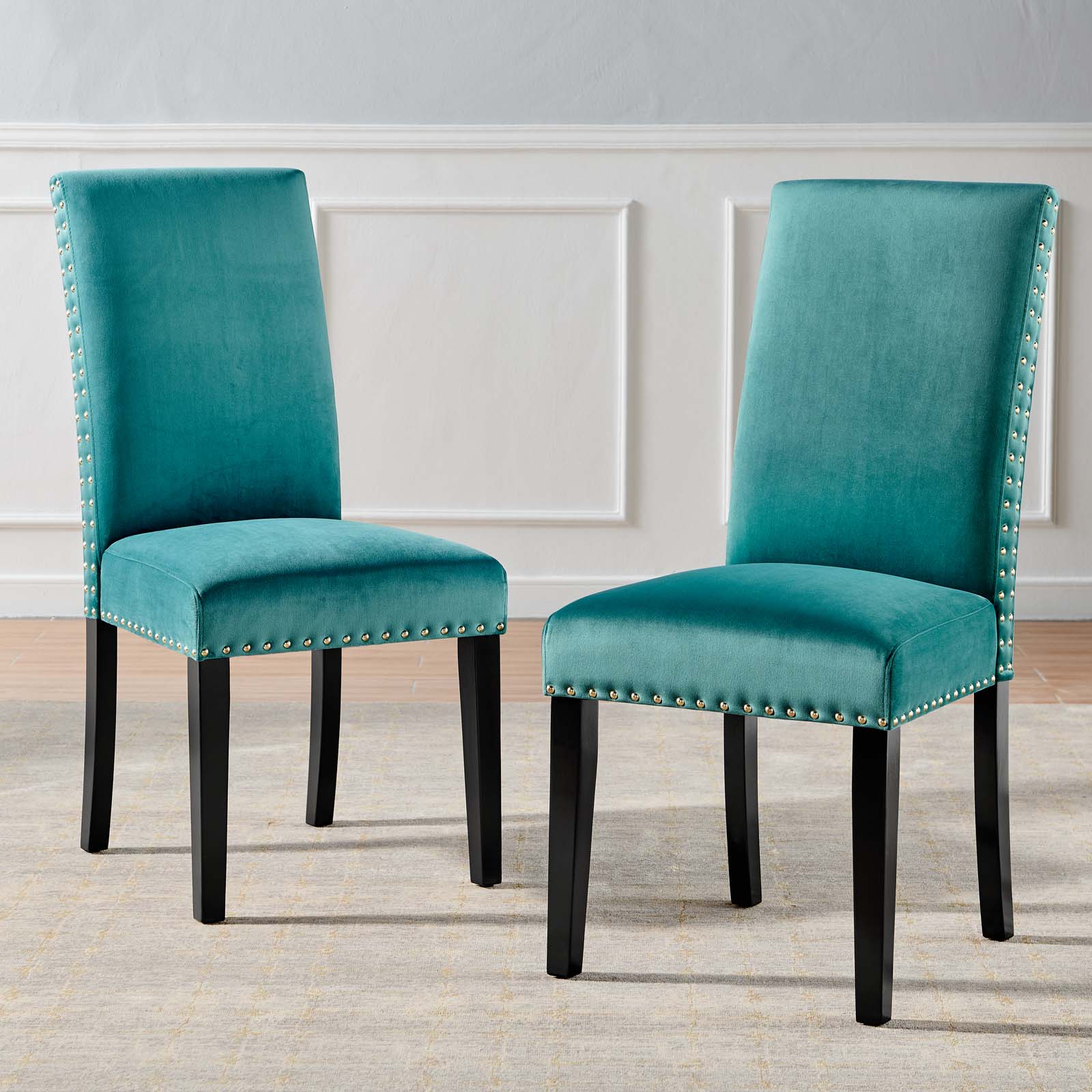 Modway Dining Chairs - Parcel Performance Velvet Dining Side Chairs - ( Set of 2 ) Teal